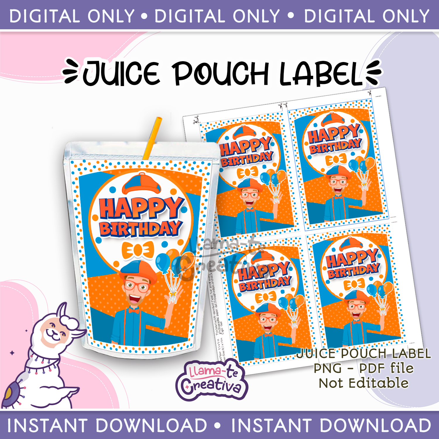 Blippi juice pouch bag label, Capri sun, Instant Download, | Inspire Uplift