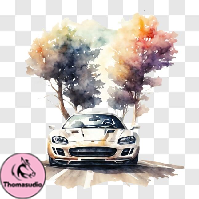 Vibrant Watercolor Painting of an Exotic Sports Car PNG Desi | Inspire ...