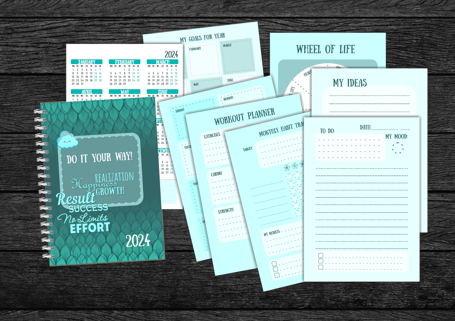 Printable motivational yearly Planner 2024 with habbit's tra - Inspire ...