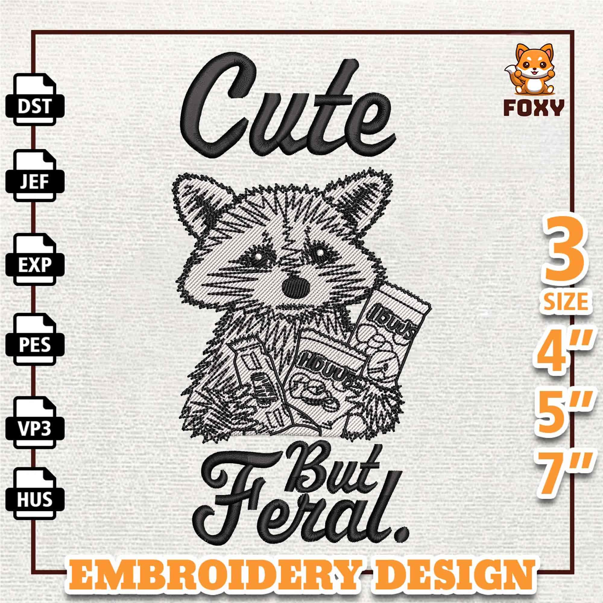 Cute But Feral Embroidery Design, Funny Racoon Embroidery De | Inspire ...