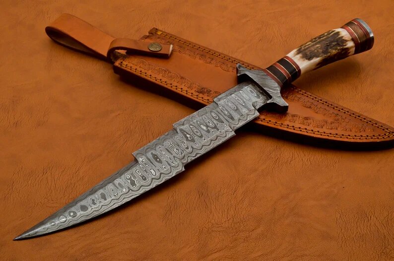Custom Damascus Fighter Kris Dagger Hunting Knife Stag Antle | Inspire ...