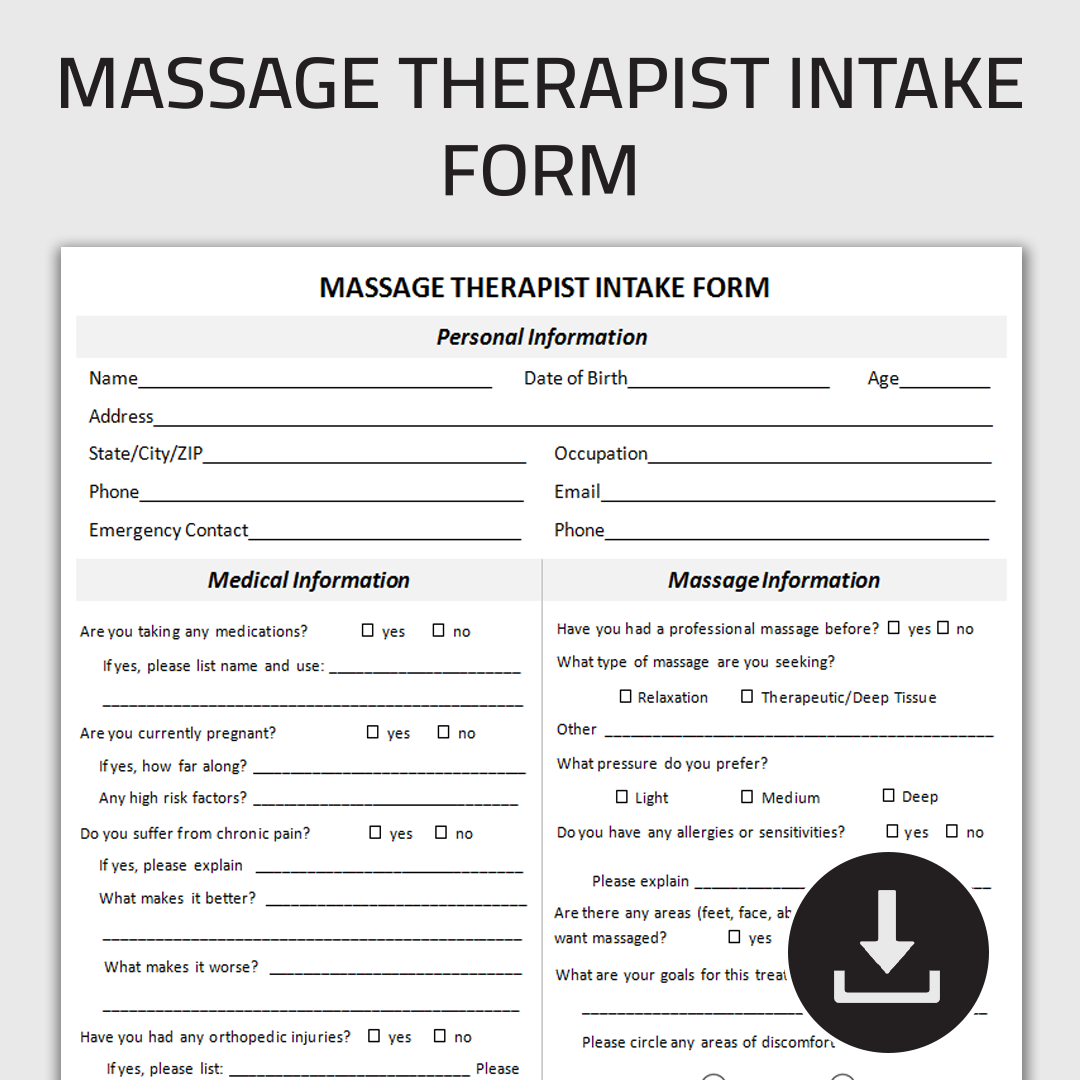 Printable Massage Therapist Client Intake Form Massage Ther Inspire Printable Massage Therapist Client Intake Form Massage Ther Inspire