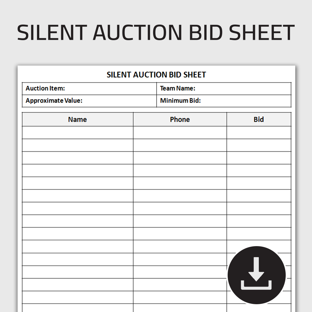 Printable Silent Auction Bid Sheet, Silent Auction Sign Up F | Inspire Uplift