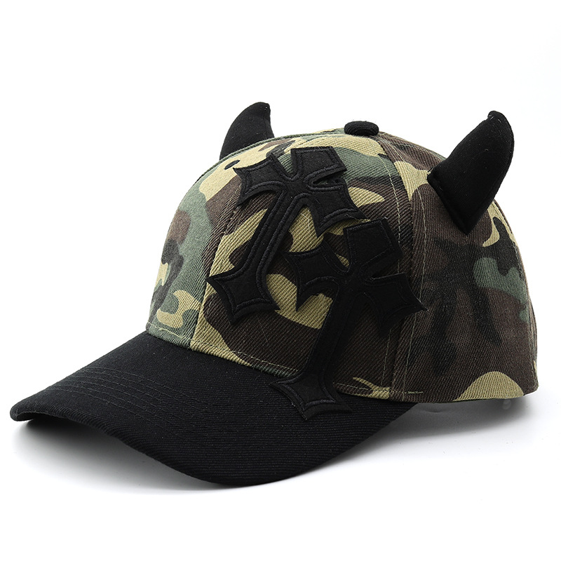 Handmade Camouflage Bull Horn Baseball Hat for Men Women 