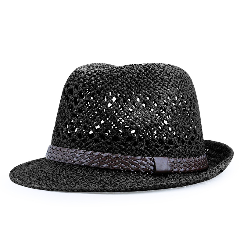 Women\'s Fedora Hat Black Paper Jute Woven 57cm Casual Accessory Braided Trim Fedora Hat – Karen Kane main image 2
