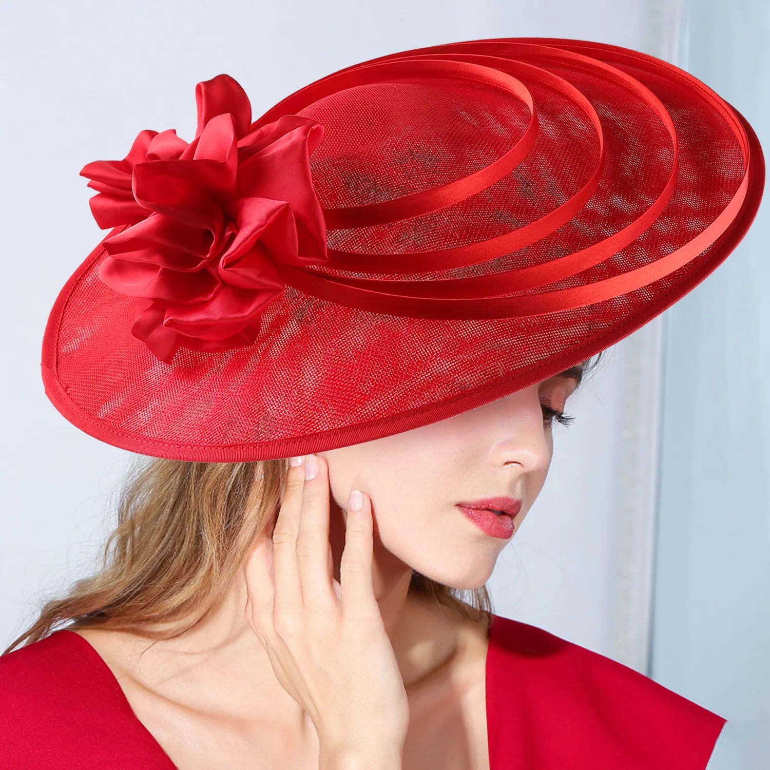 2383 Sinamay Church Fascinators Hats For Women Ladies Headdress Formal Tea Black Large Flower Fascinator Sinamay Church Hat for Women  main image 3