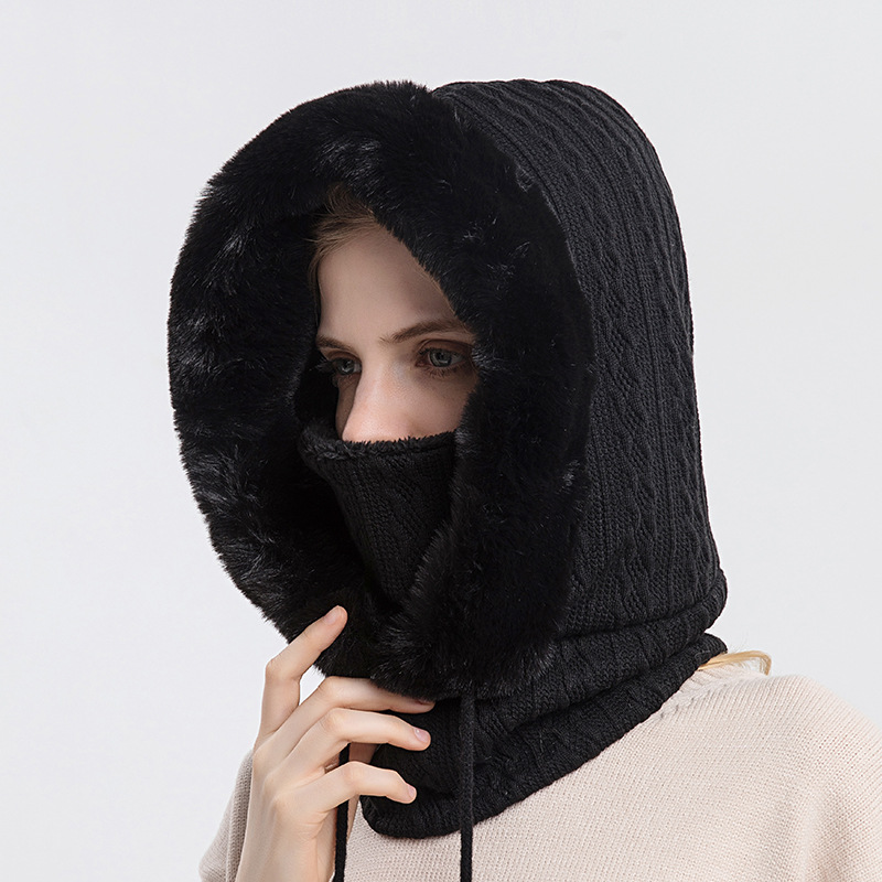 Breathable Winter Solid Color Beanie, 1pc Women's Knitting Hat, Balaclava Warm Neck Scarf with Face Mask.