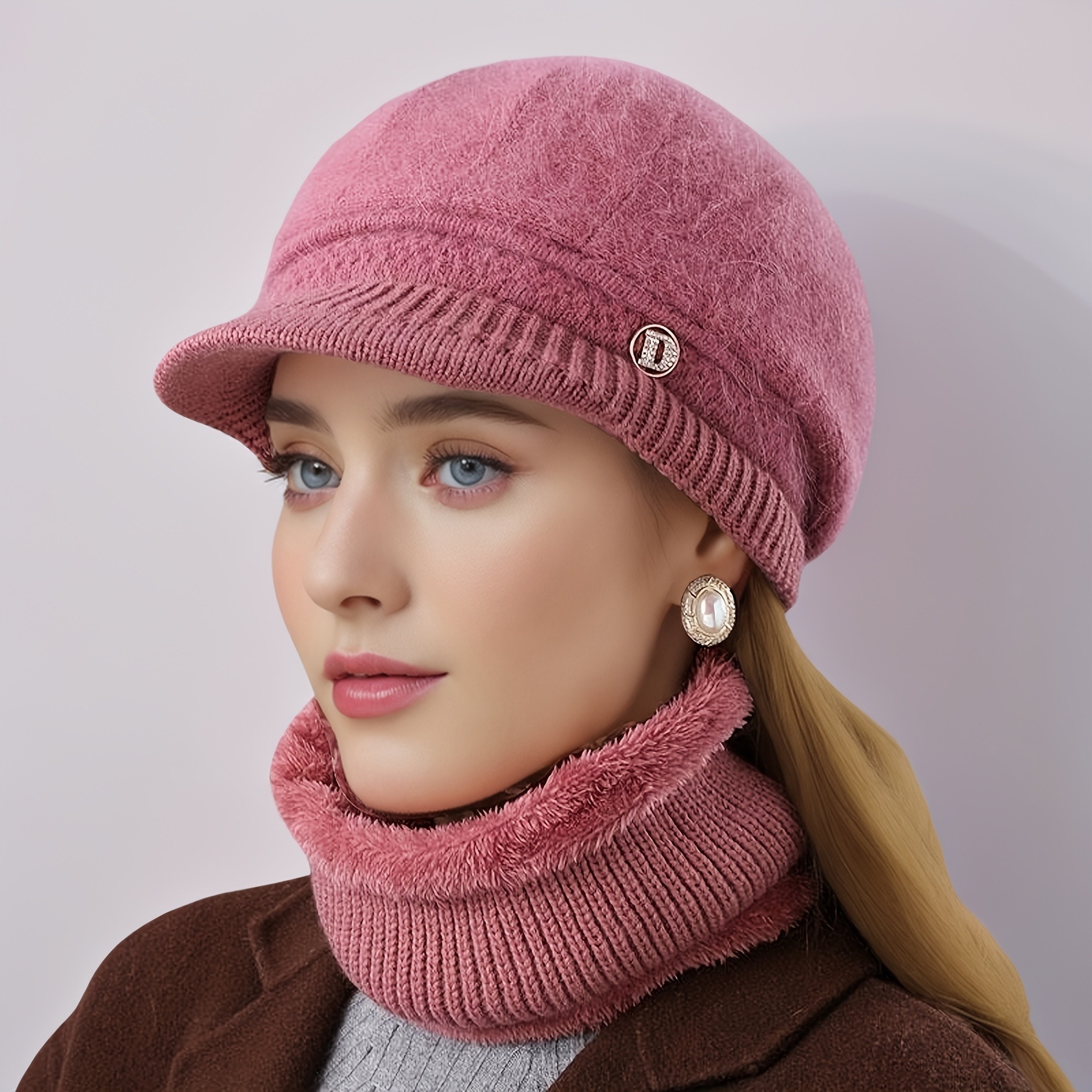 Womens Winter Hat and Scarf Set 2pcs, Warm Neck Scarf for Mothers, Middle Aged and Elderly, Versatile Outdoor Exercise