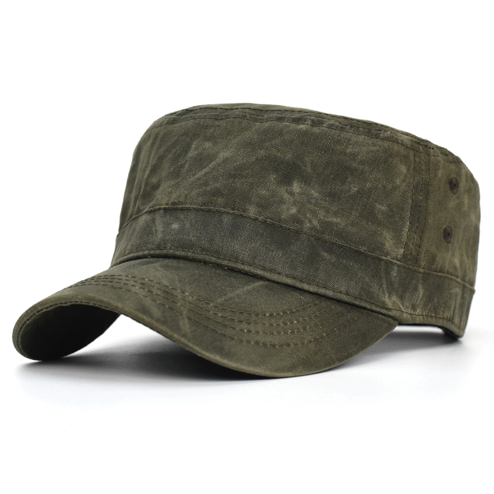 Men Waterproof Cadet Army Cap, Waxed Canvas Cotton Military Caps, Vintage Flat Top Hat with Unique Design.
