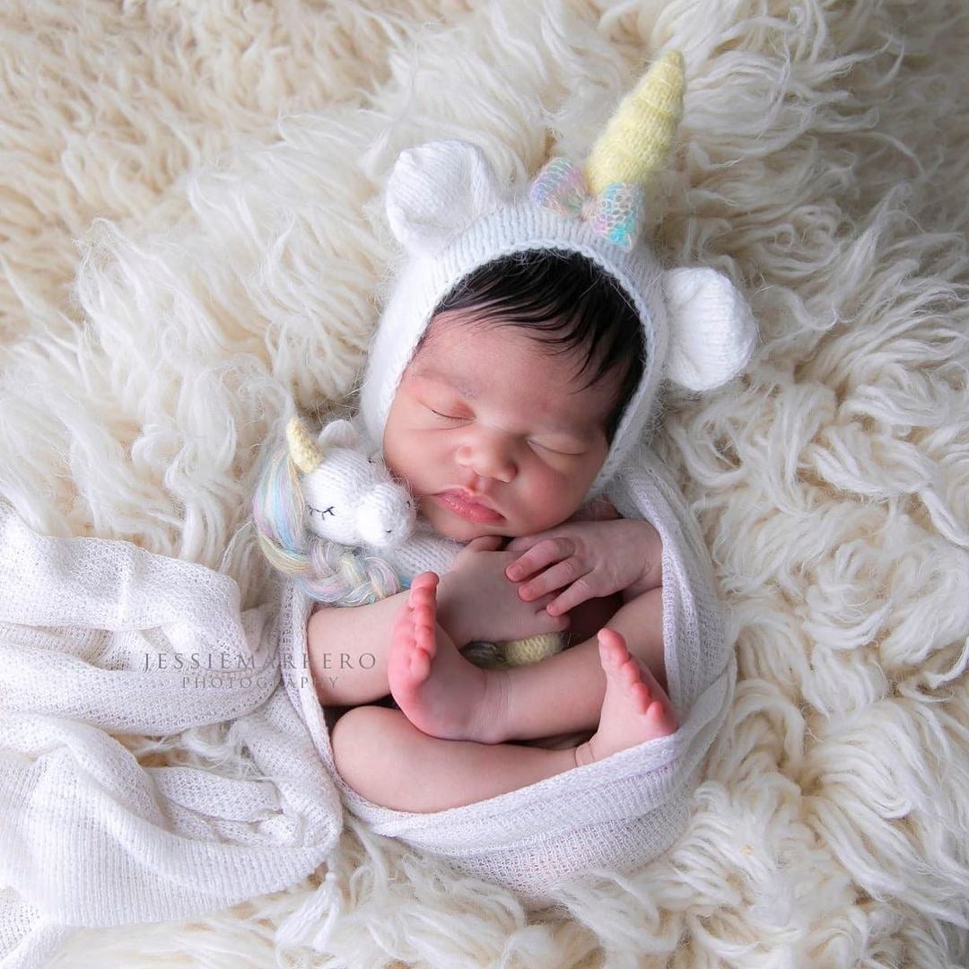 Unicorn bonnet and toy. Newborn photo props - Bonnet