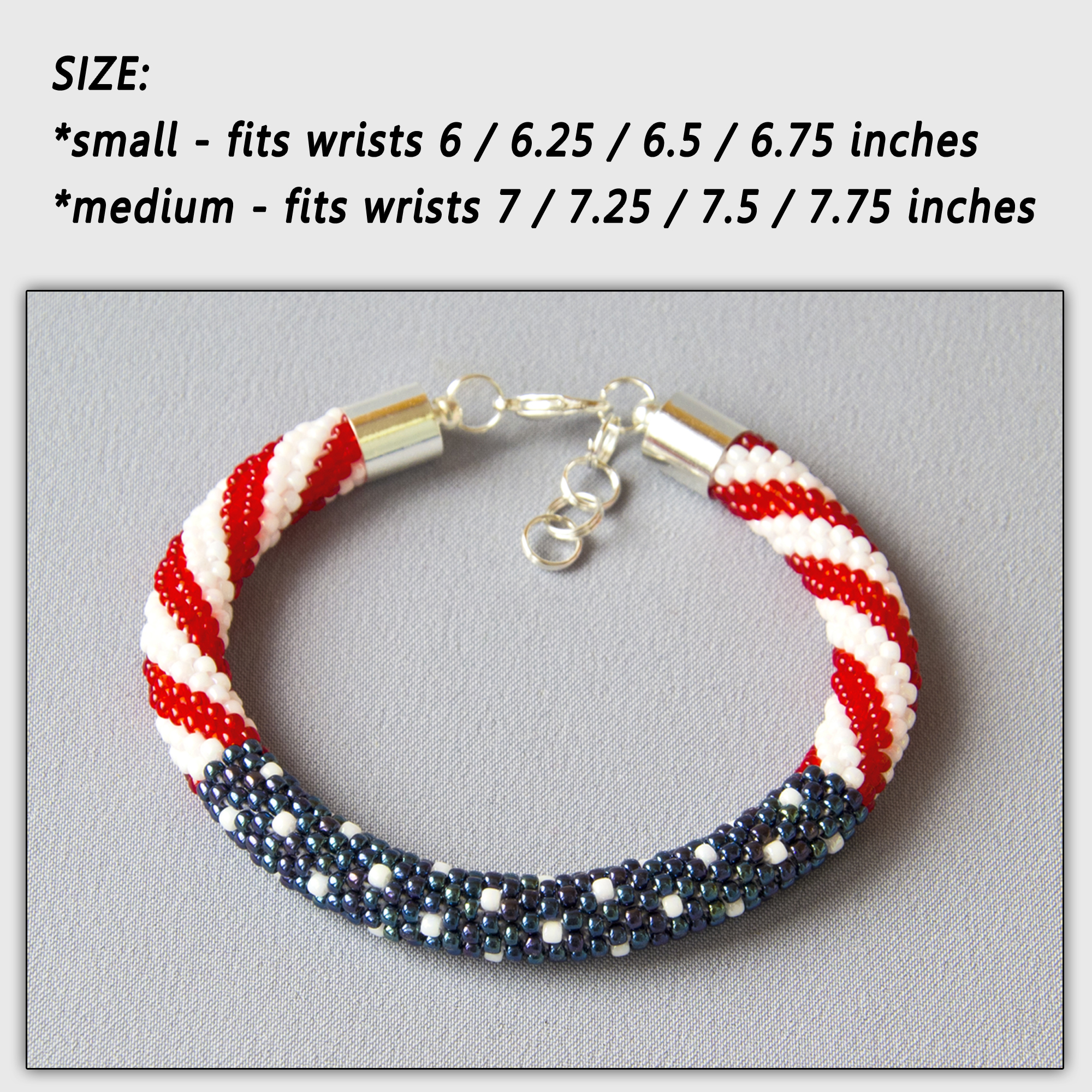 USA Flag Bracelet, American Flag Beaded Bracelet, Patriotic Jewelry for Women - Small