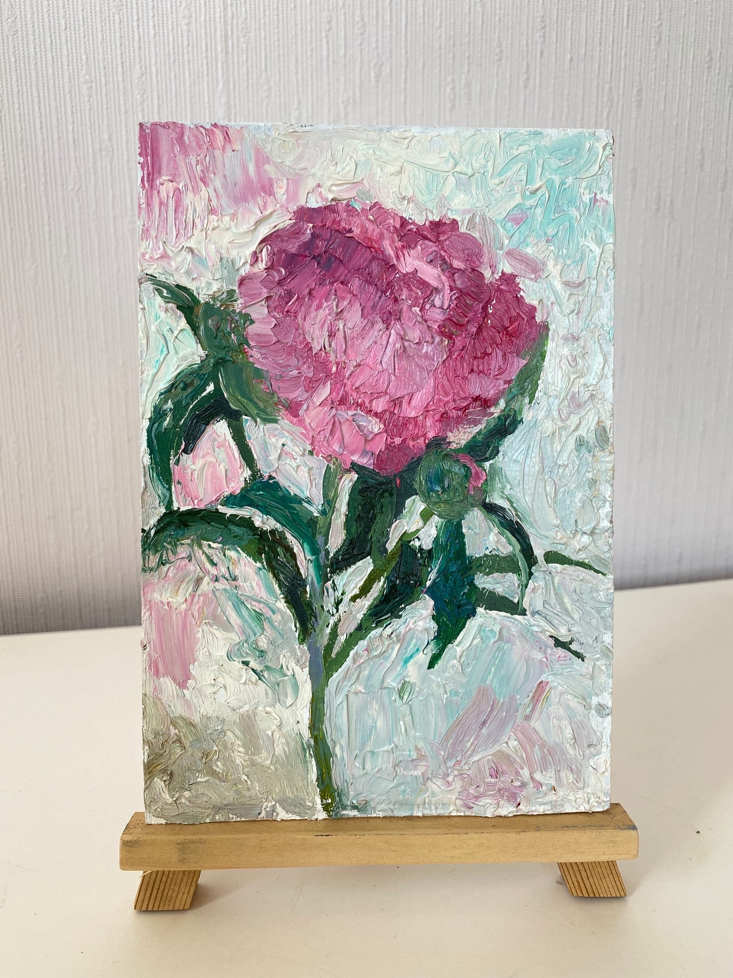 Pink Peony original painting flower small art