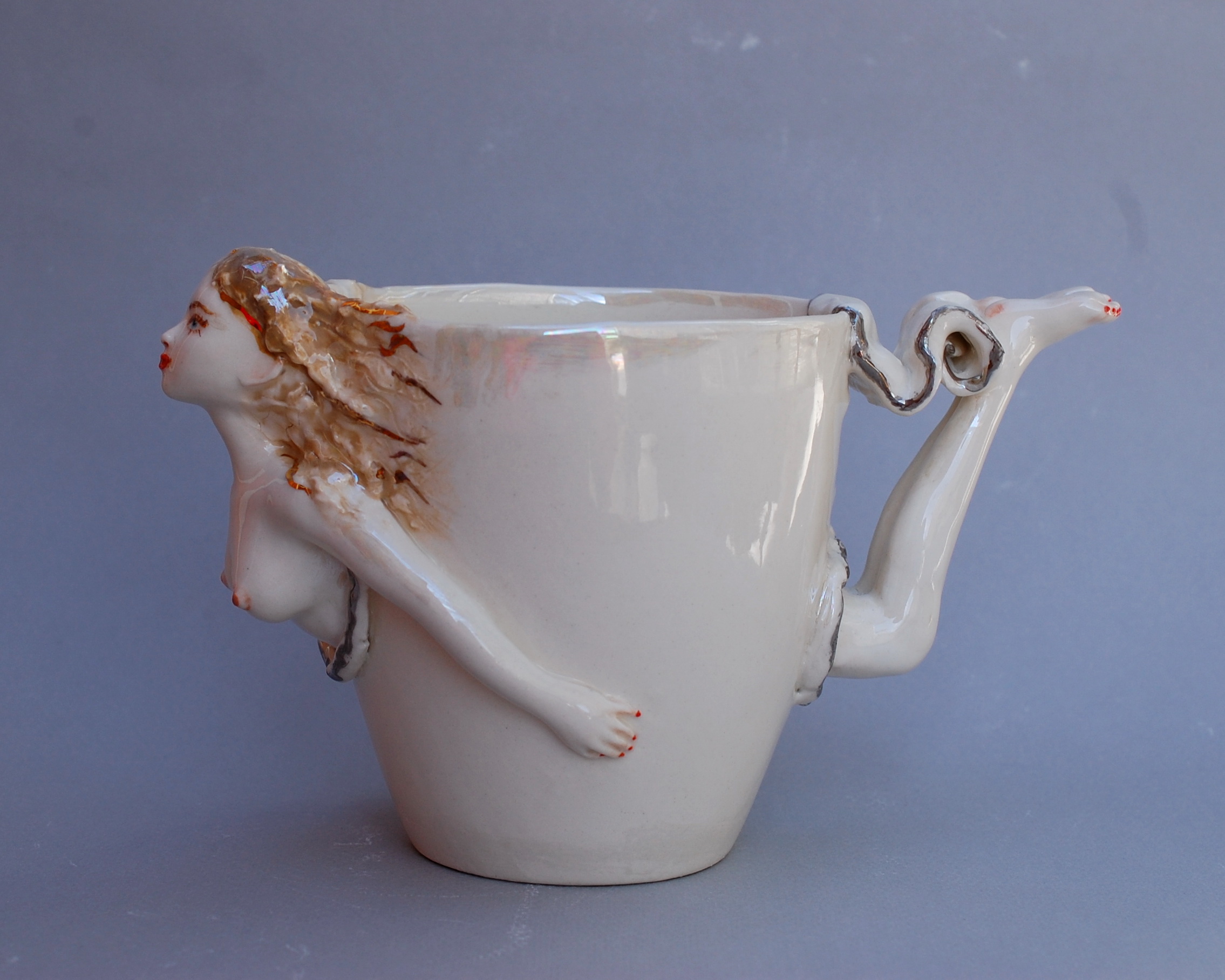 Unusual handmade mug .Lady Mug, Nude Woman Figurine, White Porcelain art mug, Cup figurine, Surprise mug ,Surrealism Sexy lady, Mug figure ,Handmade Ceramic ,Coffee Mug