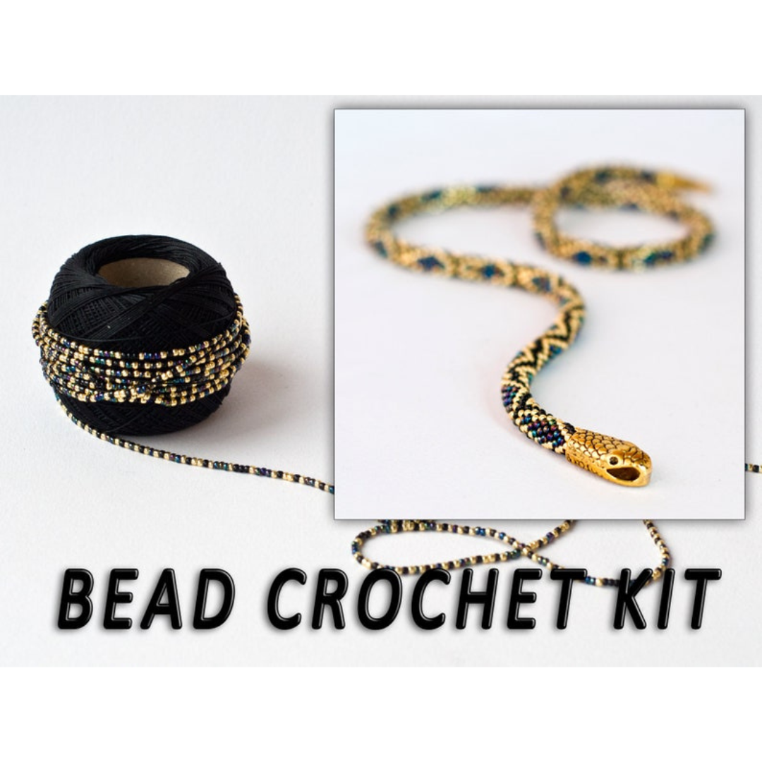 Bead crochet kit ouroboros necklace, Kit to make beaded necklace, DIY jewelry kits for adults - 16 inches