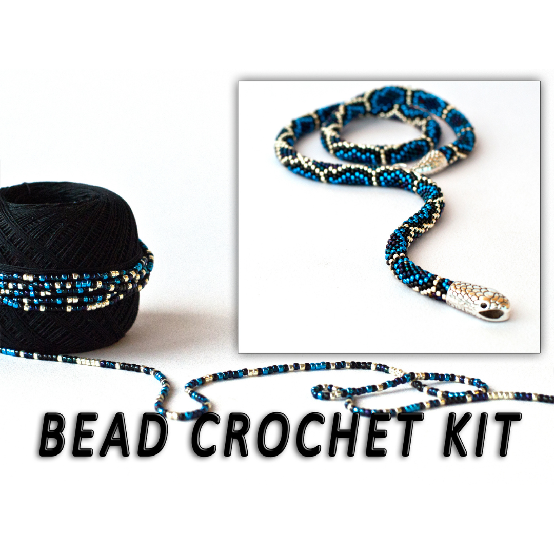 Bead crochet kit snake necklace, Kit to make beaded necklace, DIY necklace craft kit - 16 inches