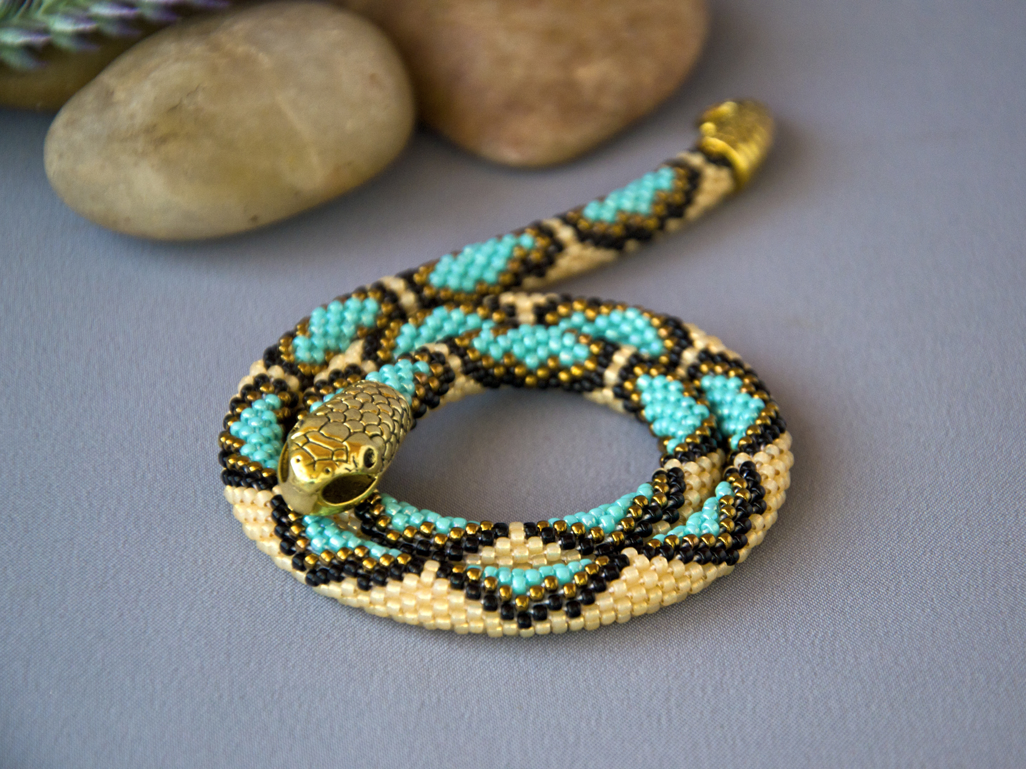 Bead crochet kit serpent necklace, Kit to make beaded necklace, Craft kits for adults jewelry - 16 inches/turquoise