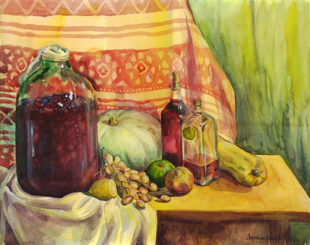 Домашнее вино Зателепина Александра,бумага, акварель,43×53 см, 2010г (без паспарту) 5000 рублей.jpg