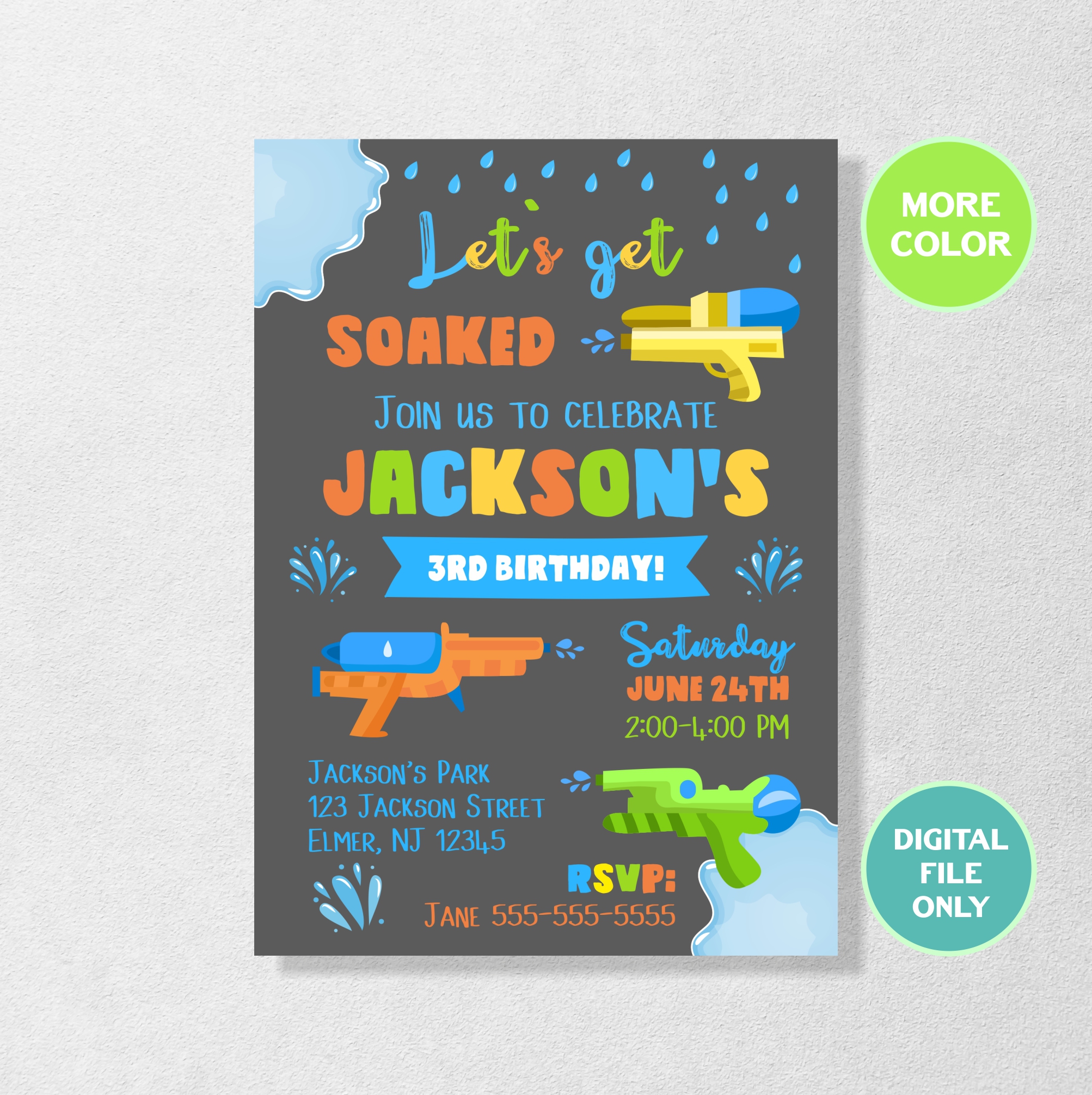 Water Gun Invitation,Water Gun Birthday Invitation, WaterGun Inspire