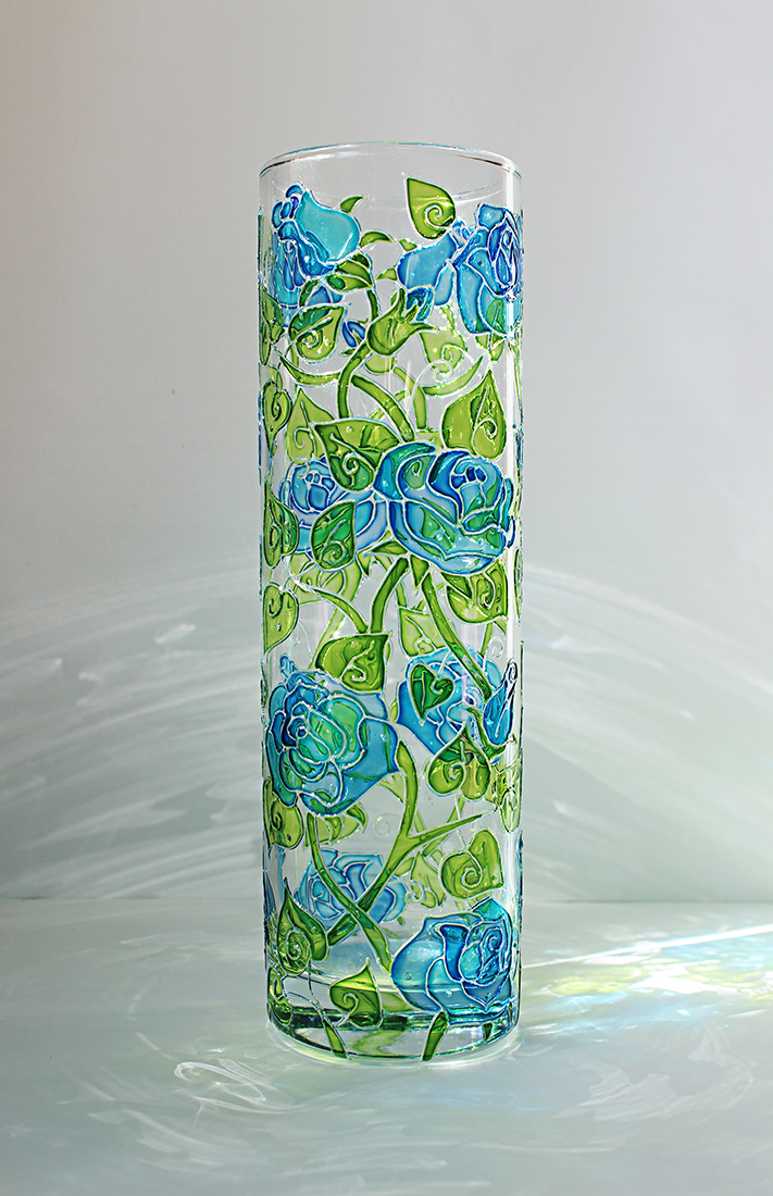 Blue Roses Vase Flower Vase Gentle Roses Inspire Uplift