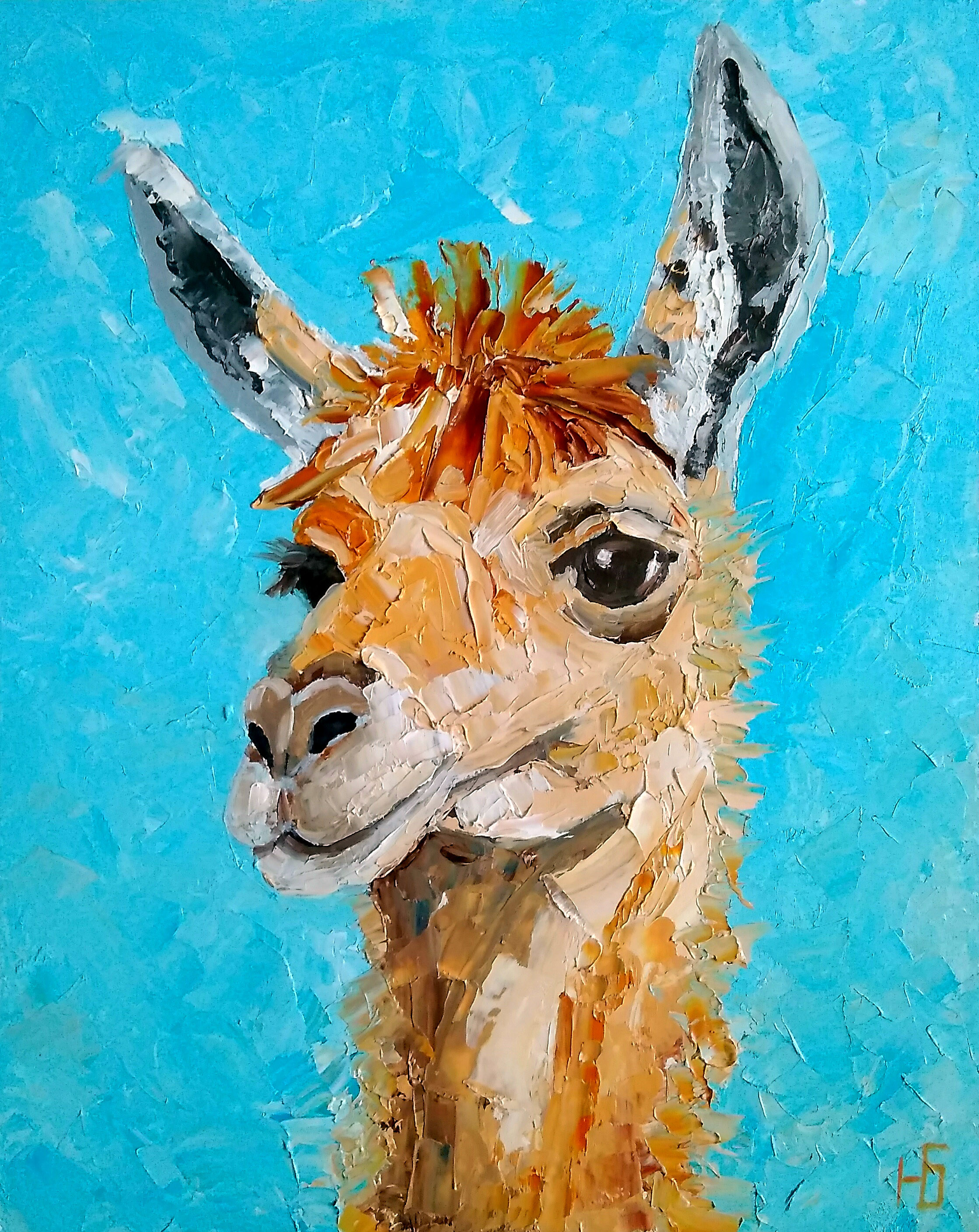 Llama Painting Alpaca Original Art Animal Wall Art Pet Portrait Artwork Oil Impasto Painting