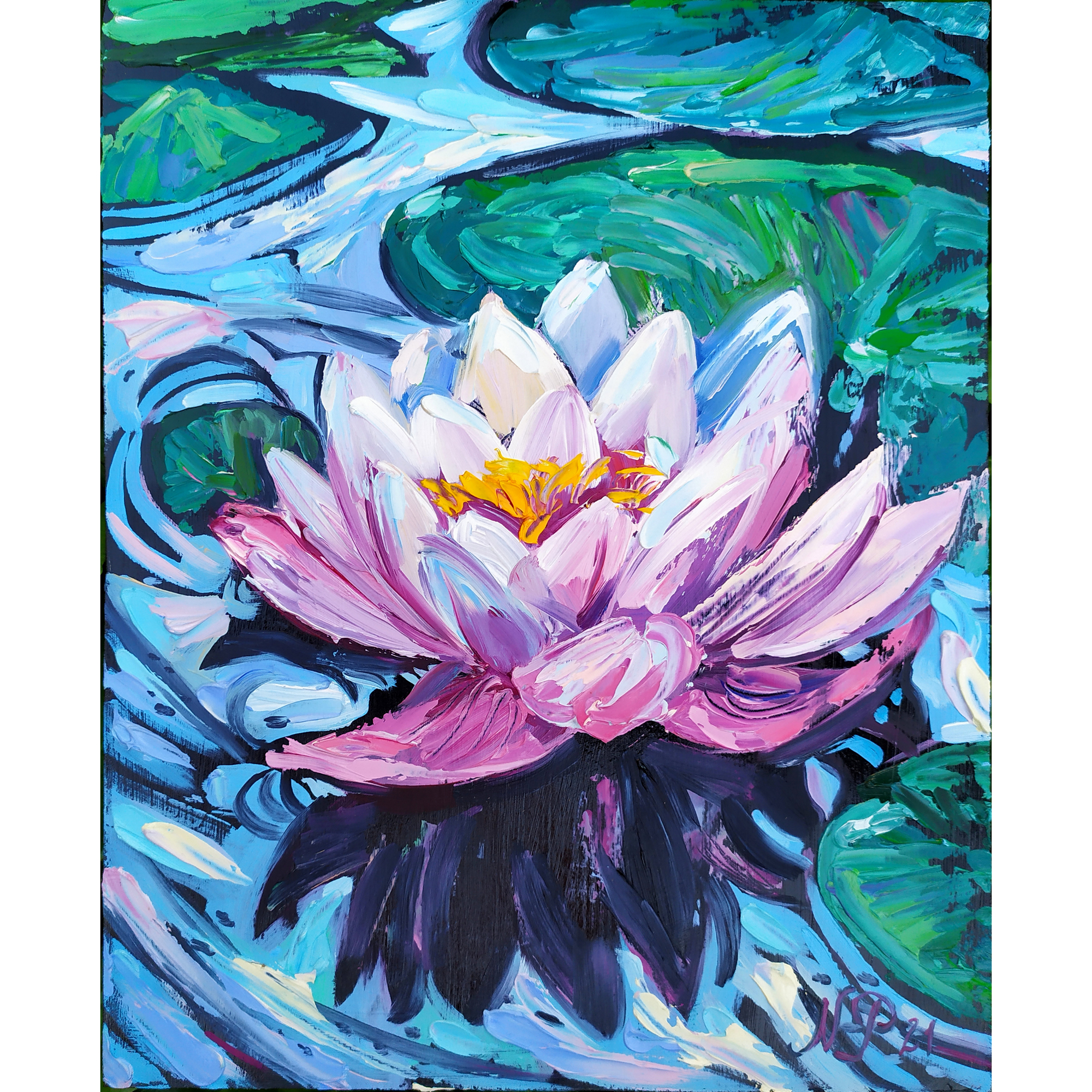 Water Lily painting Lotus Original Art Floral Artwork impast | Inspire ...