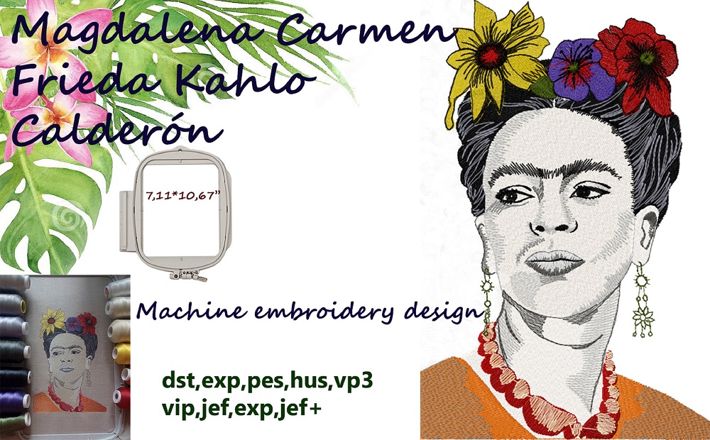 Frieda Kahlo Machine Embroidery Design | Inspire Uplift