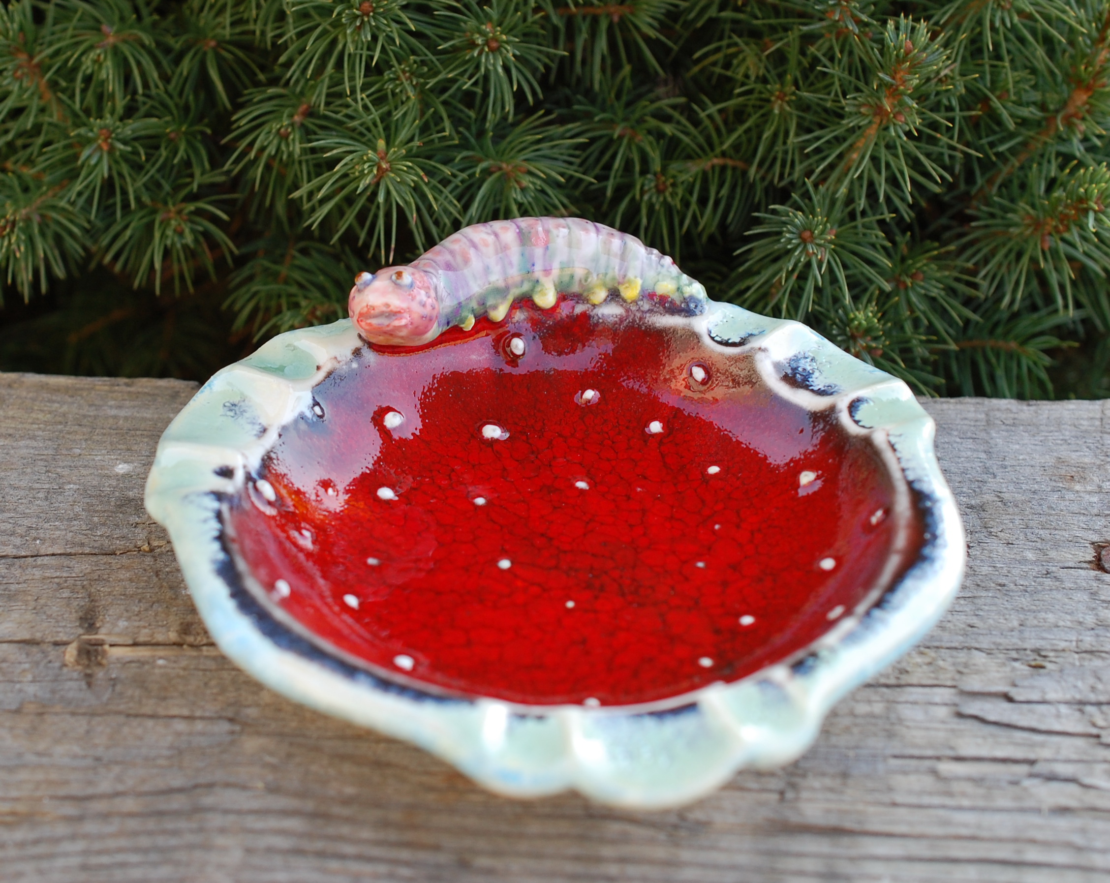 Ceramic ashtray, Alice in Wonderland, Caterpillar Mushroom figurine, Small decorative vase, Ceramic plate ,Sculpture, saucer, Fairy tale figurine