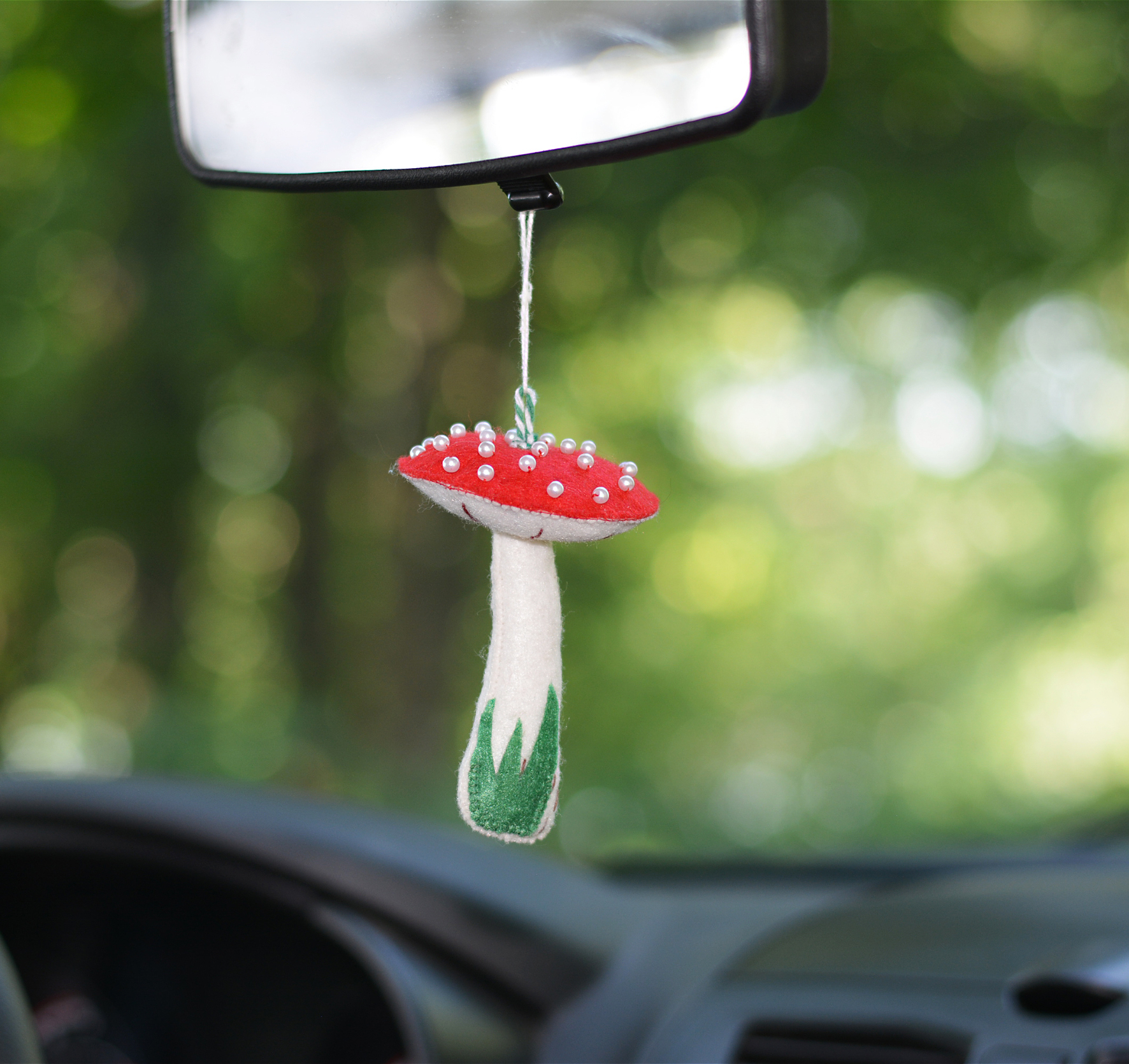 Mushroom car mirror hanging accessories. Car ornament. Felt Inspire