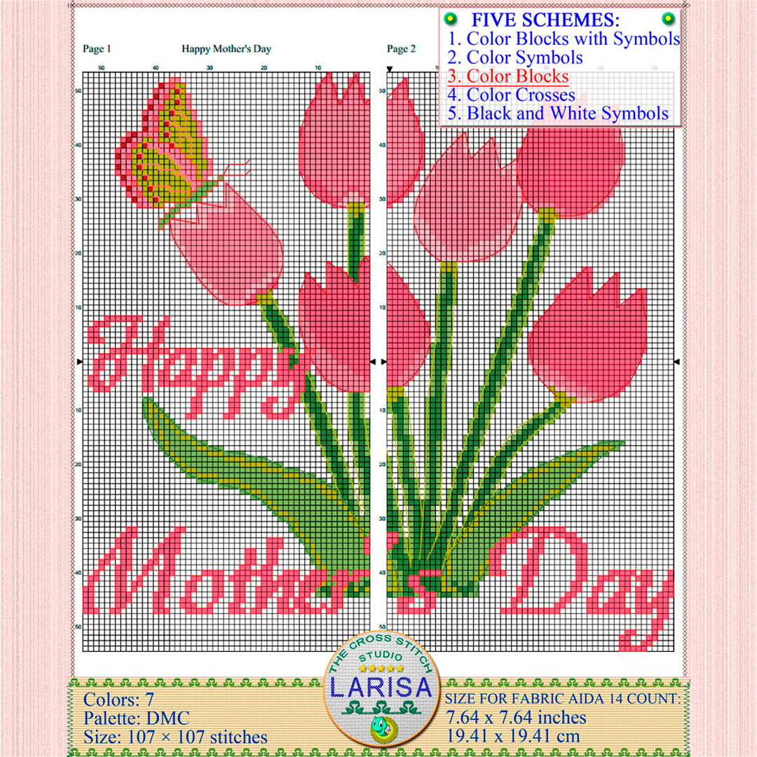 Happy Mother’s Day Cross Stitch Pattern | Tulips - Inspire Uplift