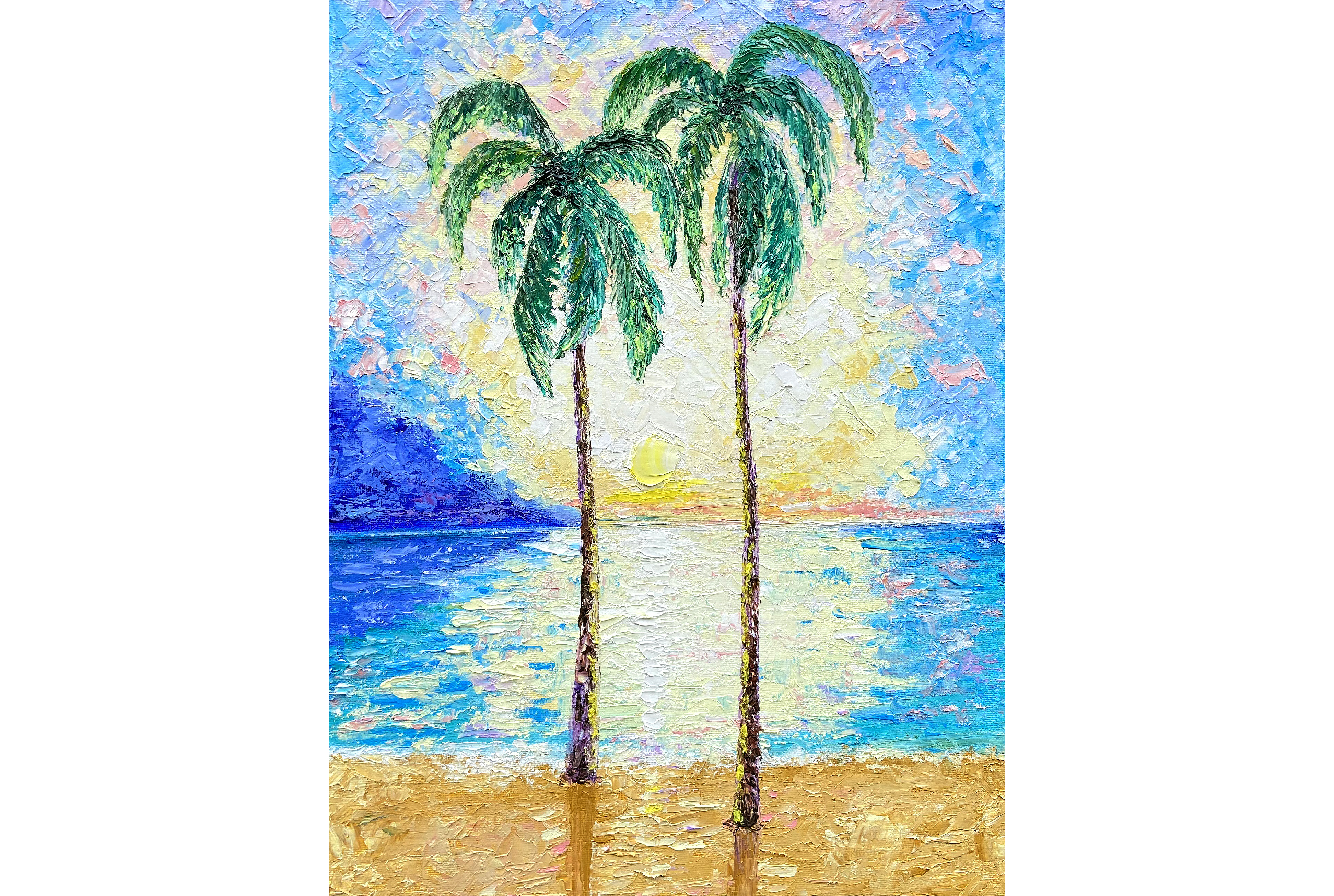 Palm tree painting sunset original art impasto oil painting | Inspire ...