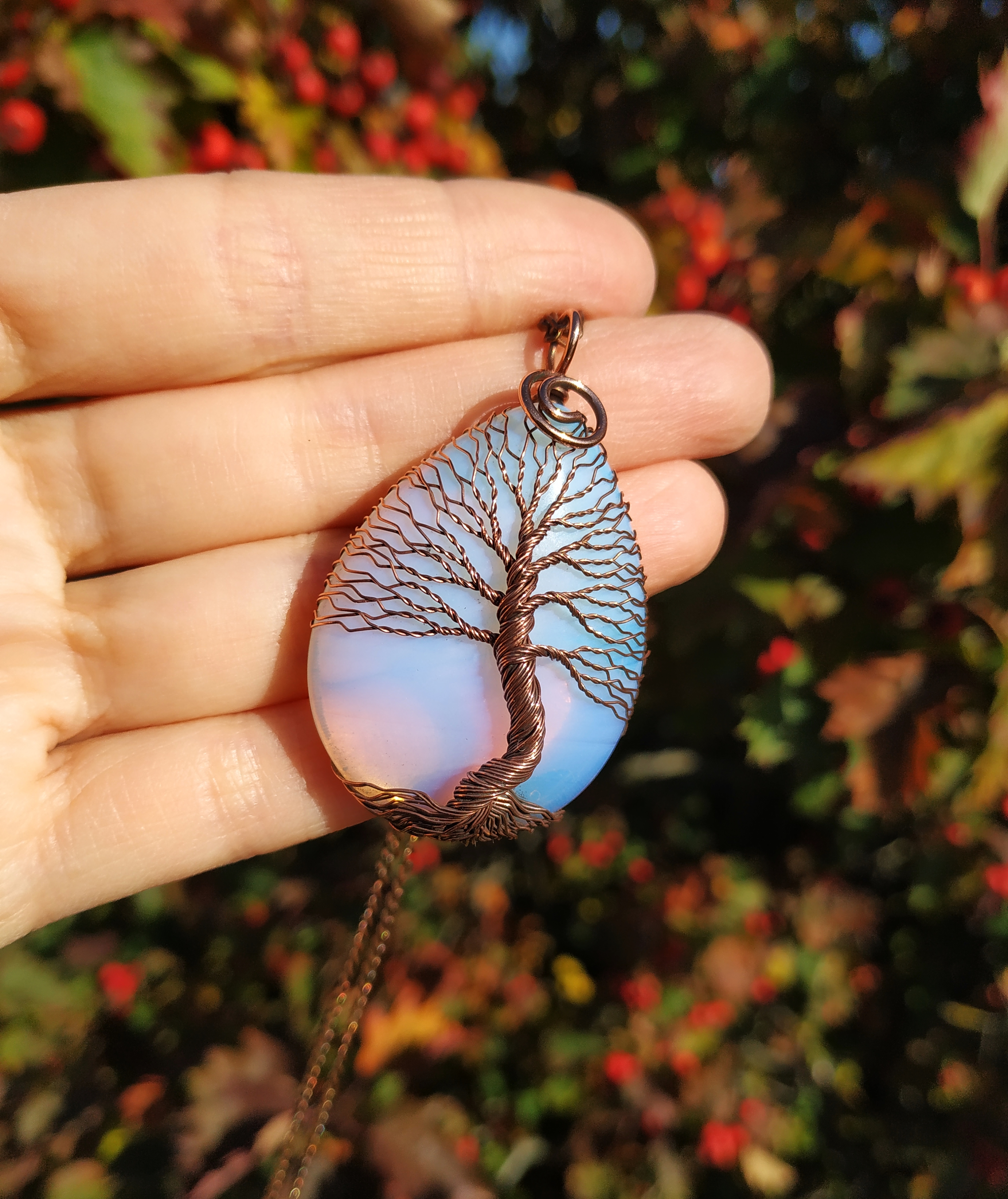 Copper Anniversary Gift for Wife, Copper Wire Wrapped Tree Of Life Pendant Necklace, 7th Anniversary Gift for Husband