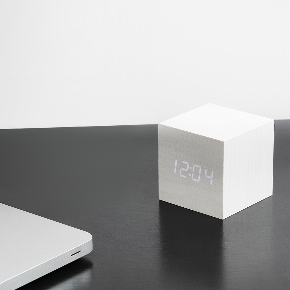 Modern Wooden Bedside Clock Digital - White-White Light