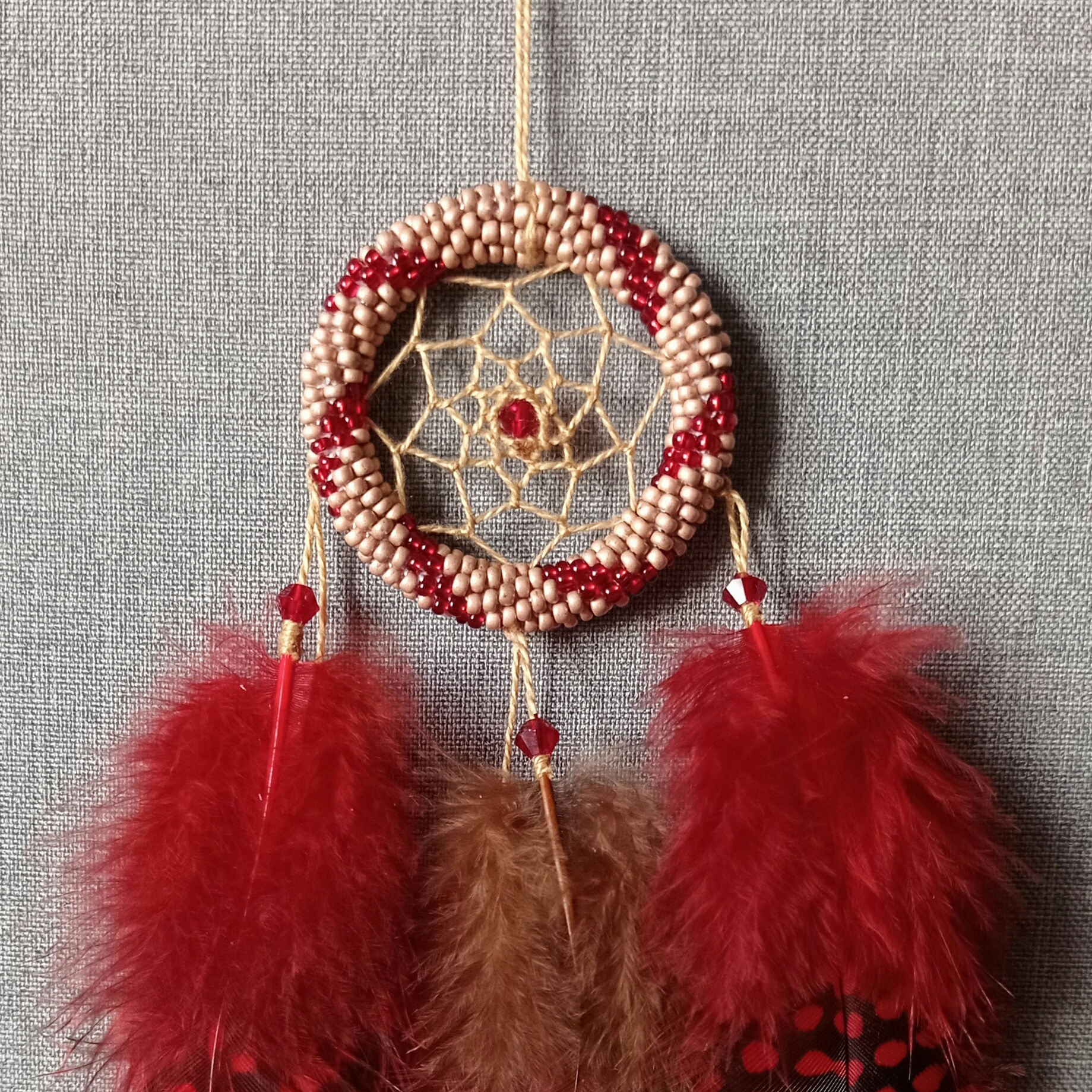 Dream catcher. Small beaded dream catcher. Red dream catcher Inspire