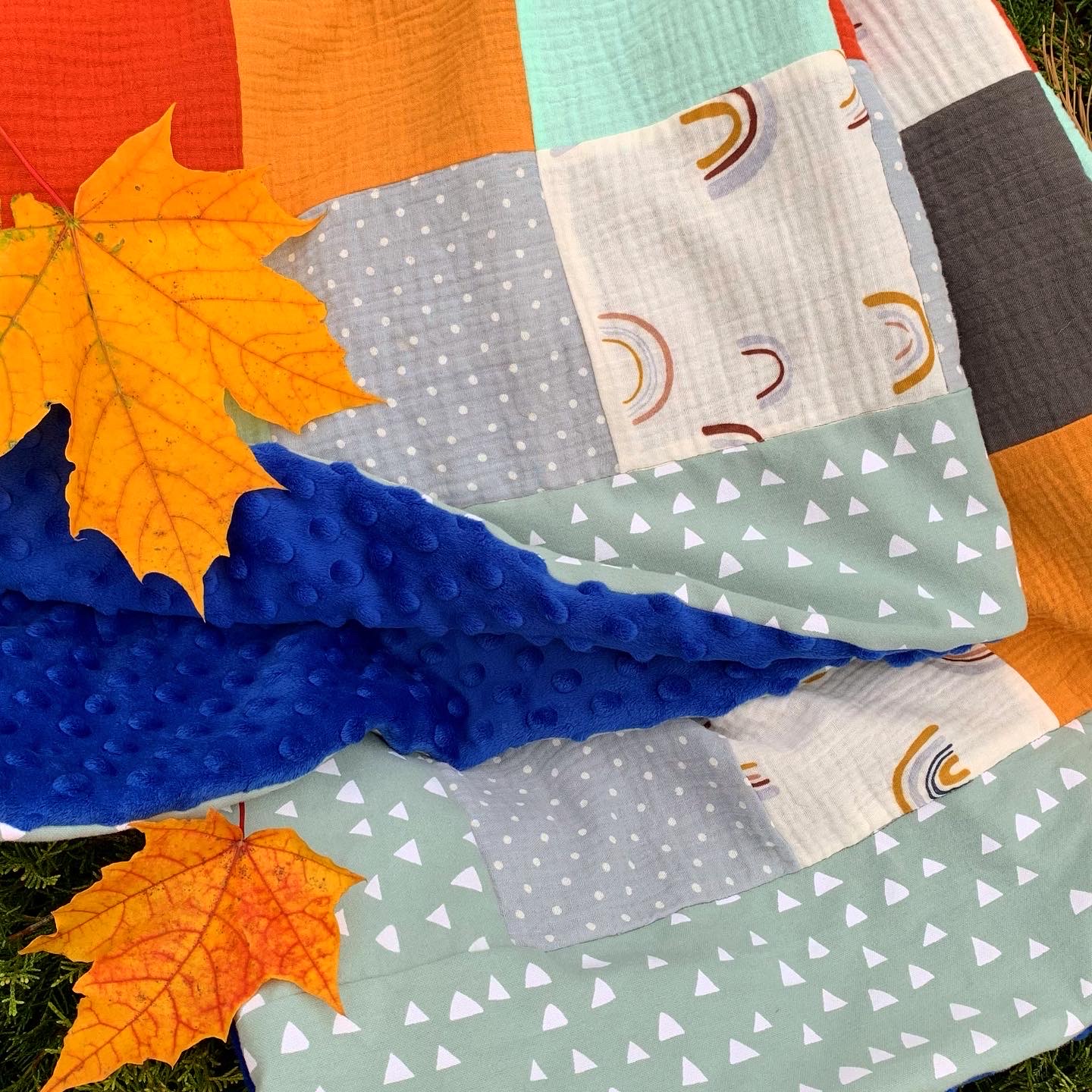 Muslin and plush Minky gender neutral baby blanket, Gray and Inspire Uplift