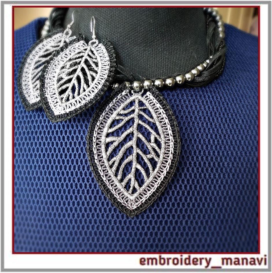 In the hoop FSL Embroidery design earrings pendant in leaf. Inspire
