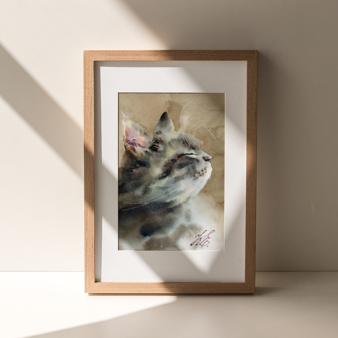 Fat cat Original watercolor painting Small art by Yulia Evsy - Inspire ...