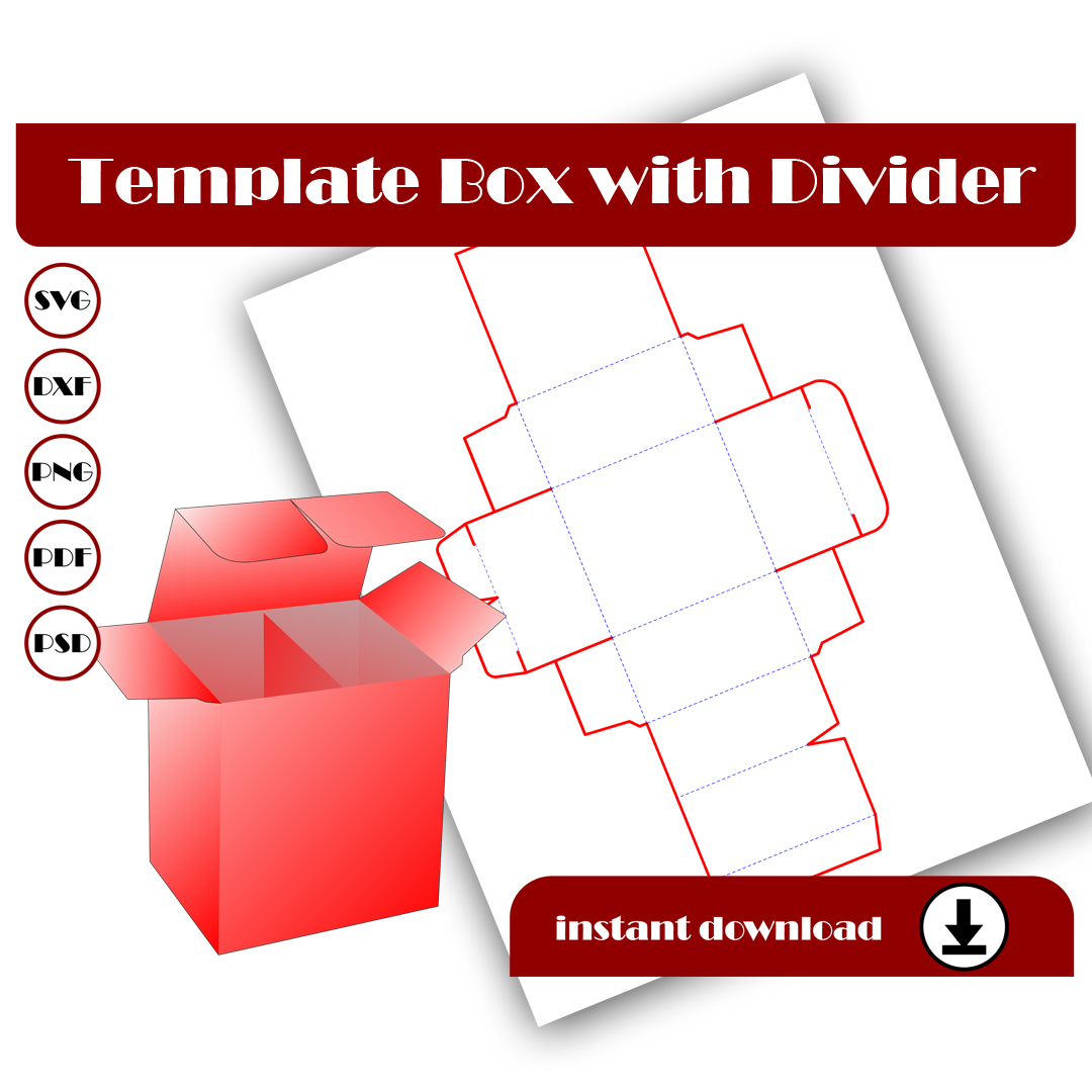 Template Box With Divider, Glass Box Template, Svg, Dxf, Pdf Psd Png 8