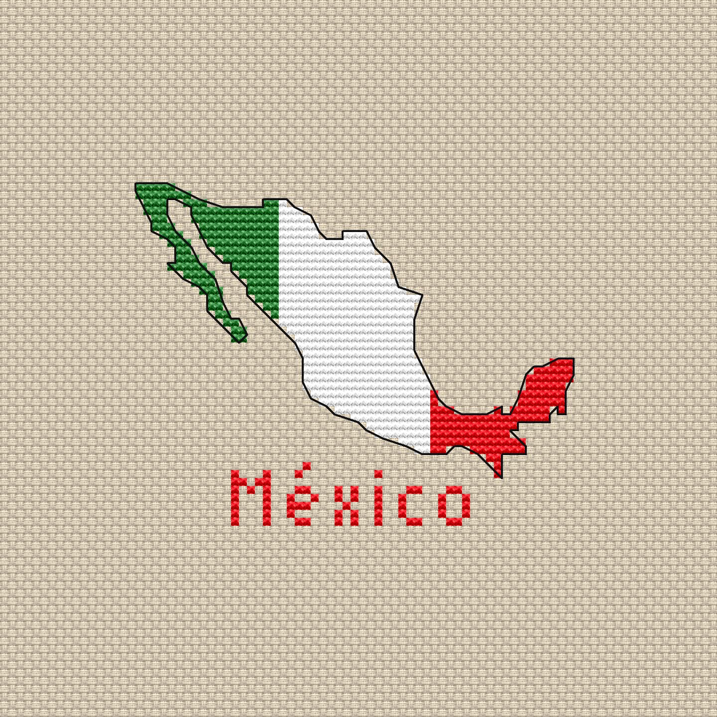 Mexico Map Cross Stitch pattern modern, Mexican Flag Xstitch - Inspire