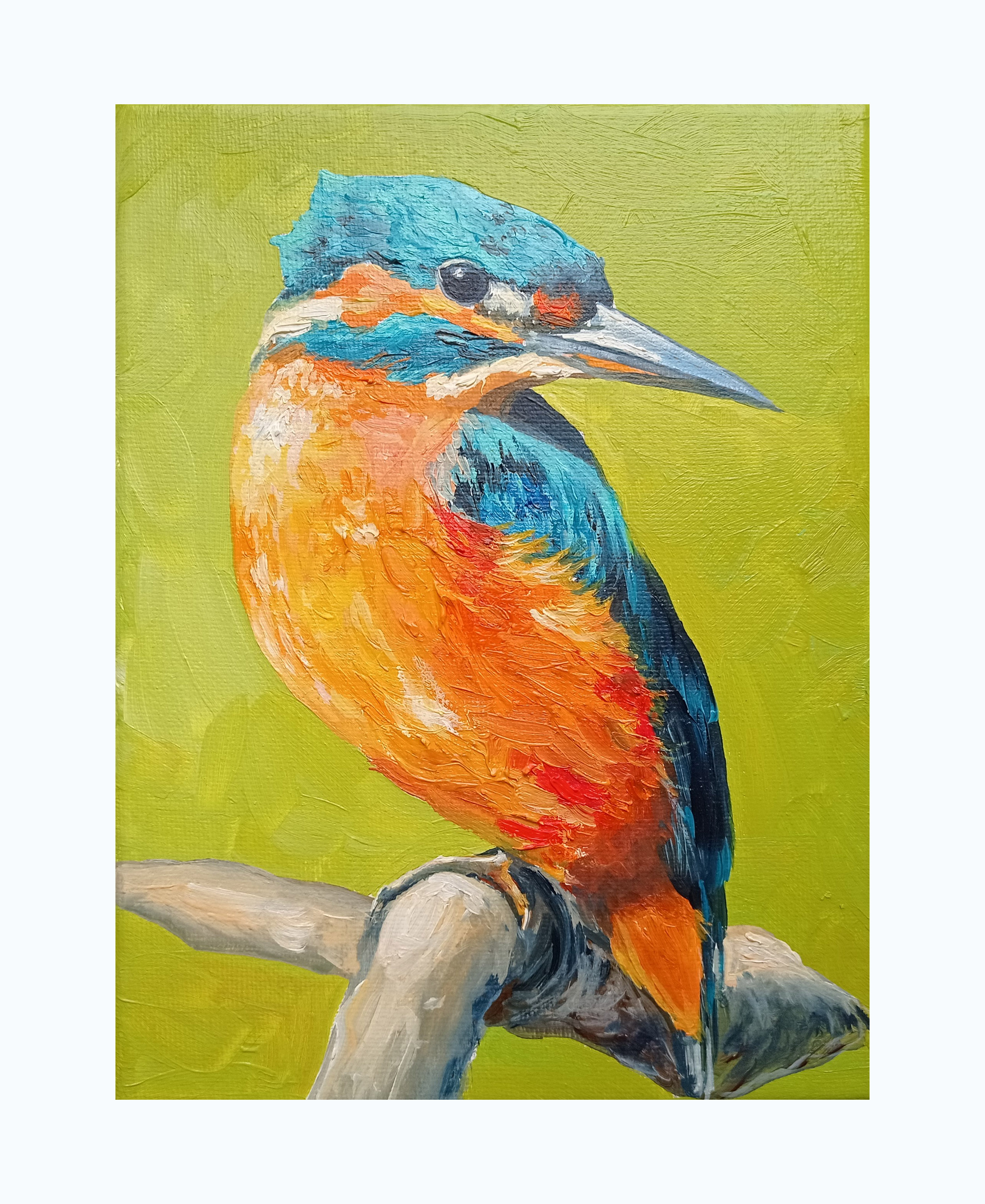 Kingfisher Painting Bird Original Artwork Colorful Bird Pain Inspire