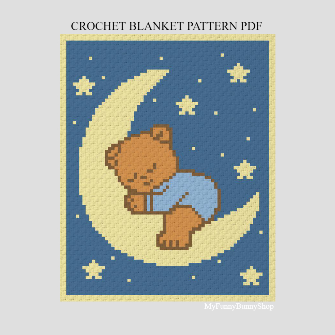 Moon Blanket Star Baby Blanket Crochet Pattern Free Crochet C2C Bear On The Moon Baby Blanket Pattern PDF Download