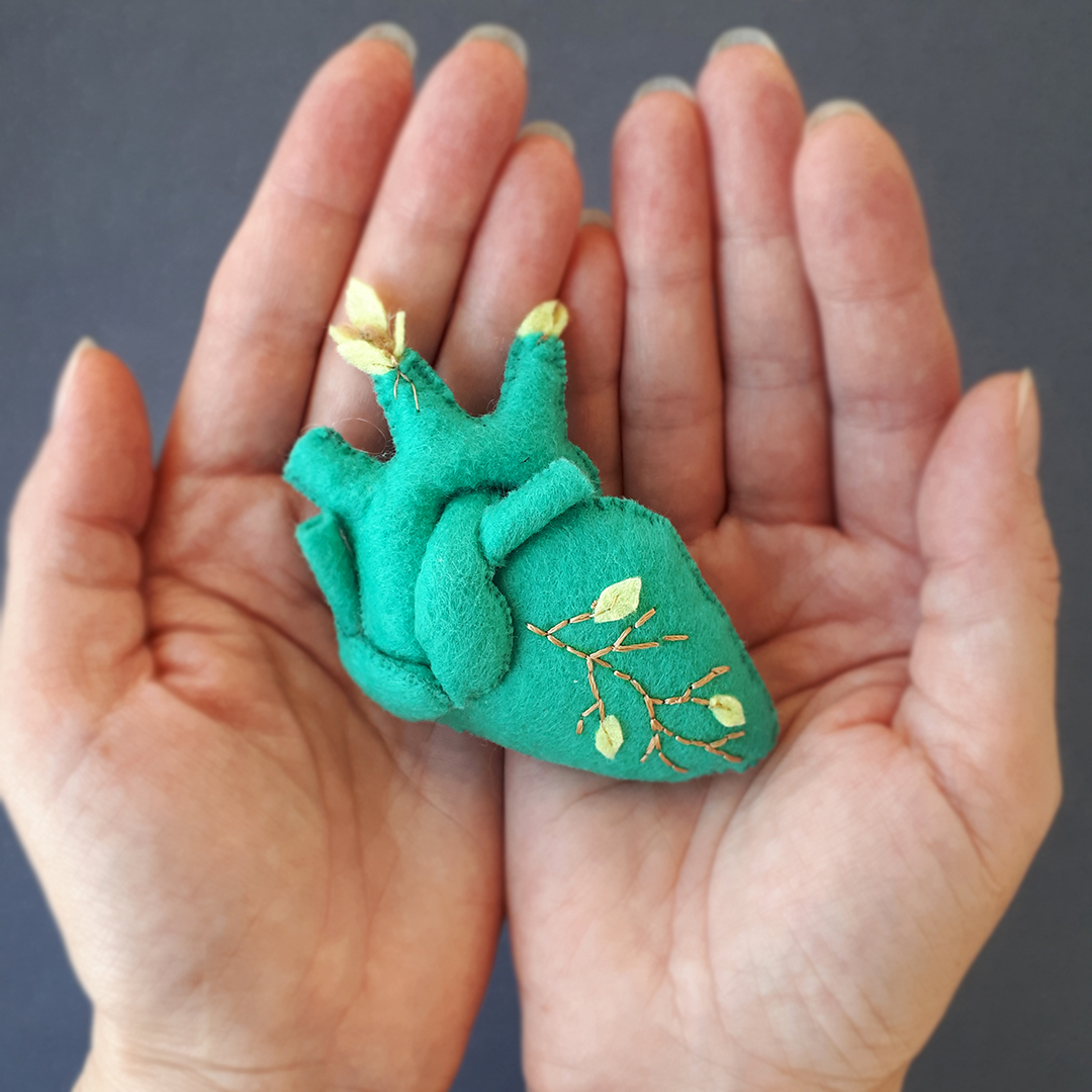 Human heart pattern , Gift for doctor brooch Green anatomica Inspire