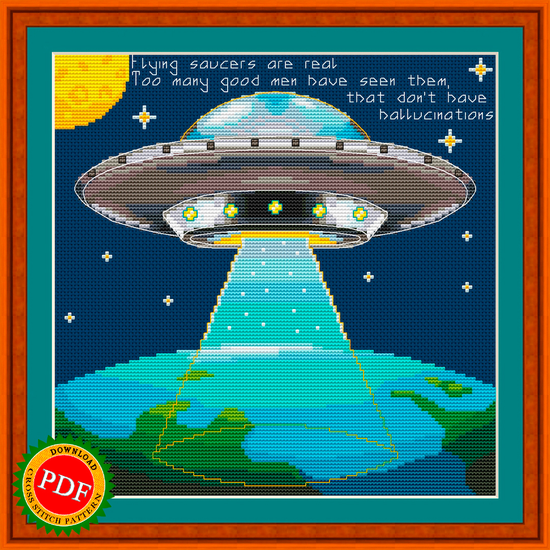 Flying Saucer Cross Stitch Pattern Flying Disc Inspire Uplift