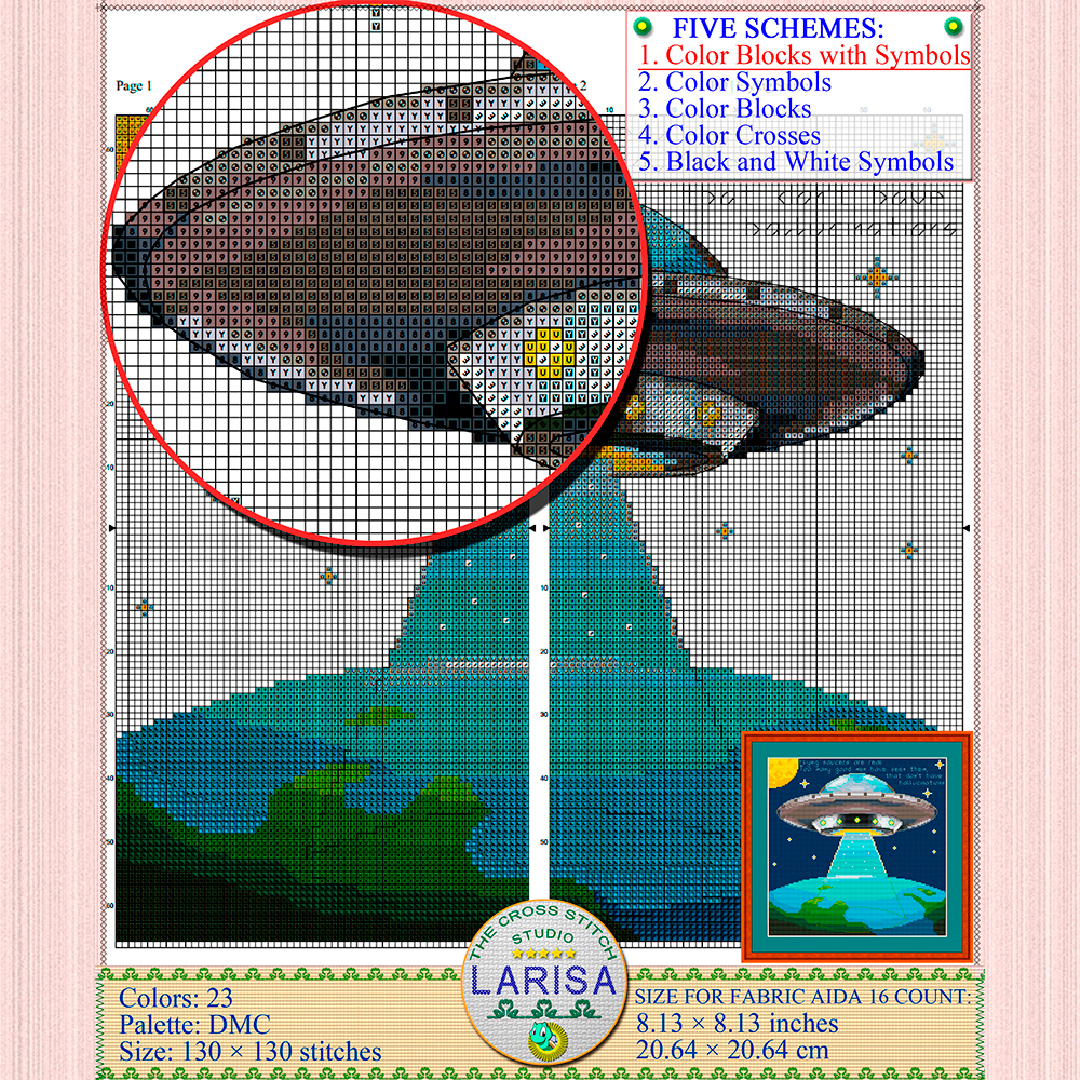 Flying Saucer Cross Stitch Pattern Flying Disc Inspire Uplift