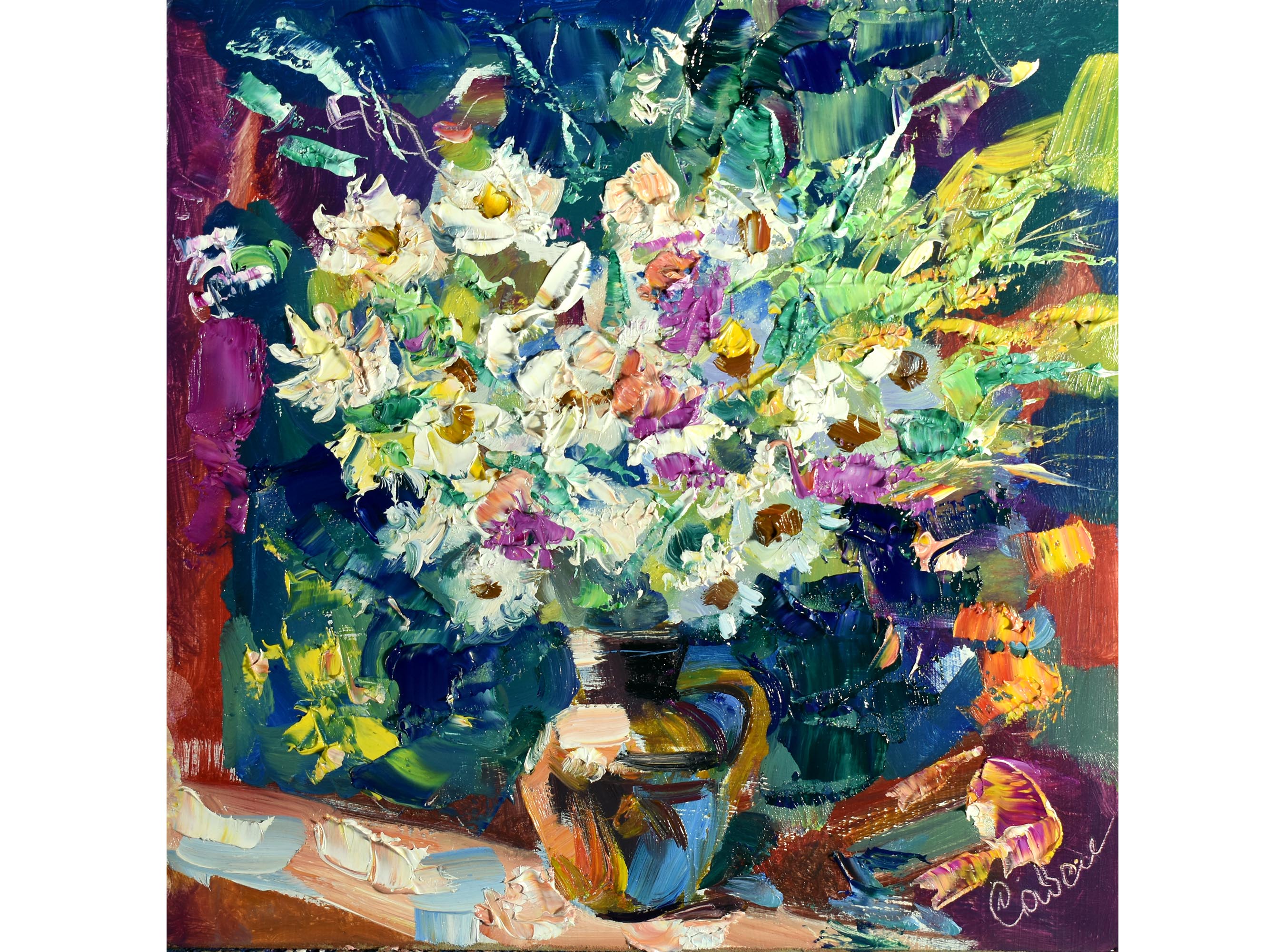 Daisy Painting Flower Original Art Bouquet Artwork Impasto - Inspire Uplift
