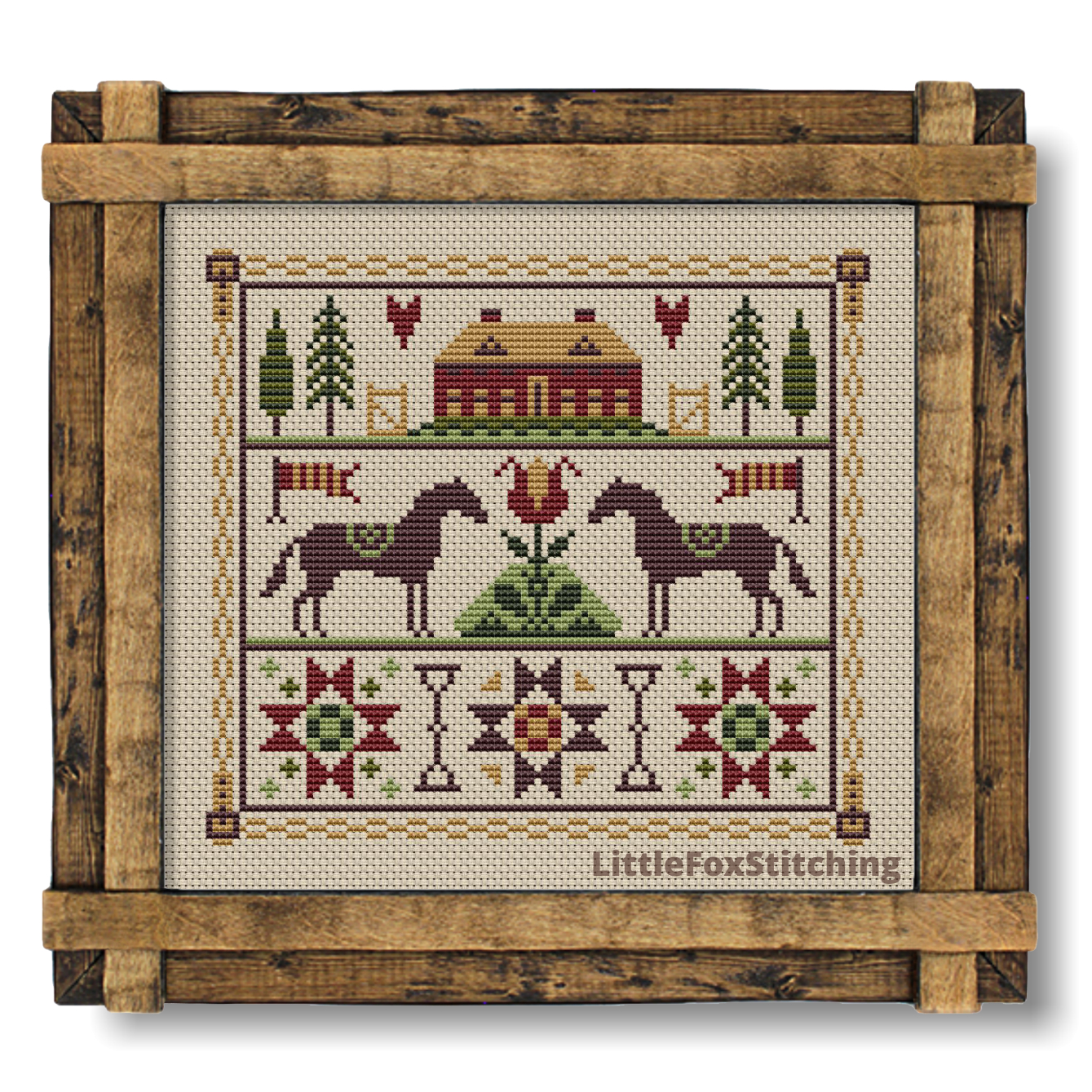 Cross Stitch Pattern Horses Sampler Primitive Pdf Inspire Uplift
