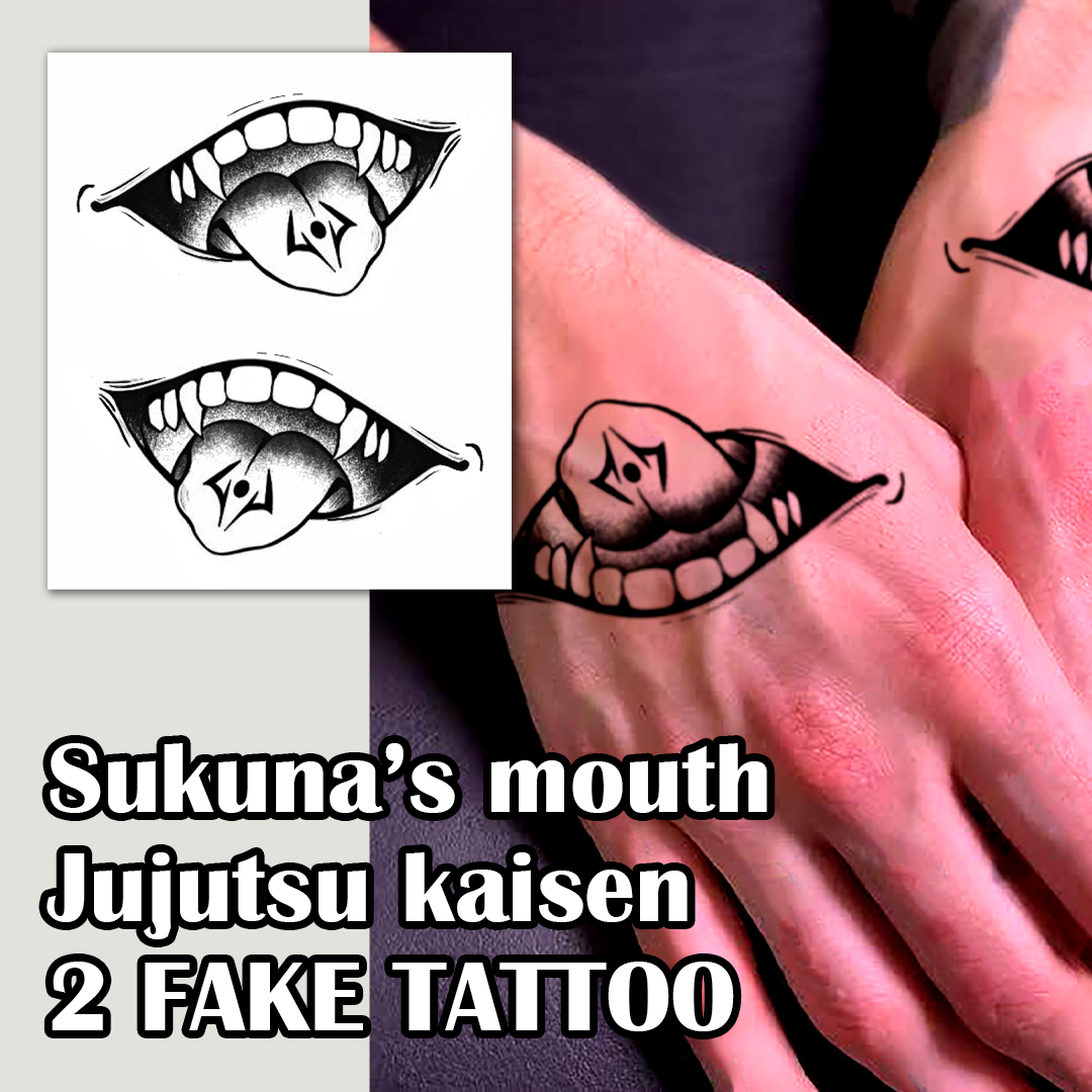 Sukuna`s mouth fake tattoo Jujutsu kaisen anime manga JJK Temporary sticker tats Japanese kawaii gift Otaku weeb design - 1 set (2 tattoo)