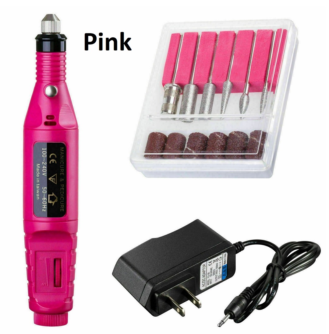 Electric Nail Drill File Portable Acrylic Nail Art Machine Kit Manicure Pedicure - Pink