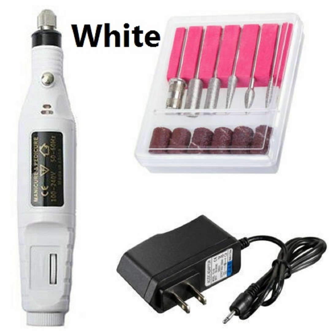 Electric Nail Drill File Portable Acrylic Nail Art Machine Kit Manicure Pedicure - White