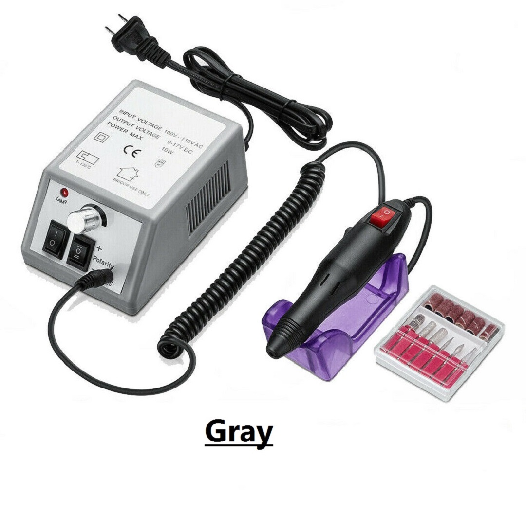 Electric Nail File Drill Manicure Machine Art Acrylic Pedicure Tool Set Kit US - Gray