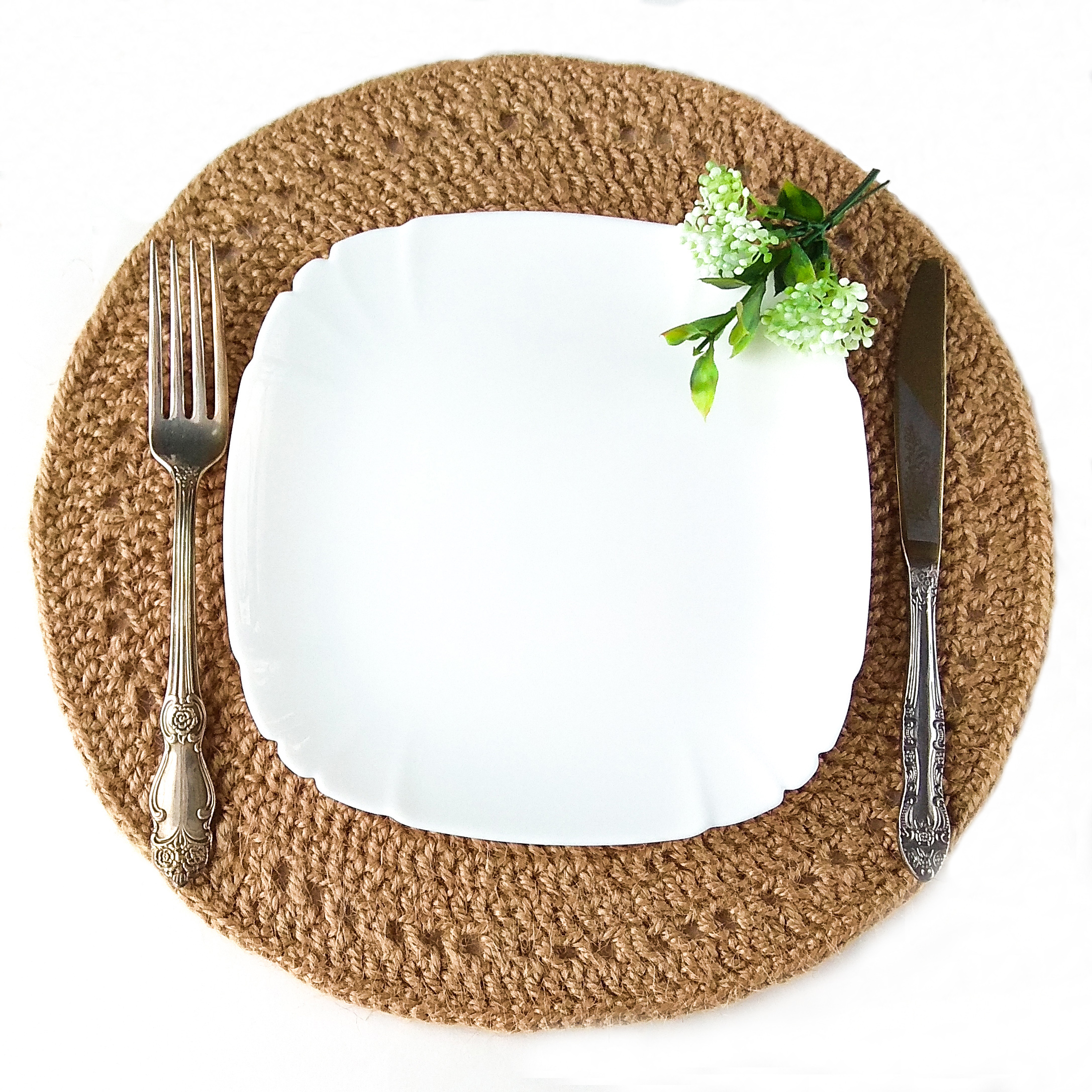 Jute crochet placemats, Round jute placemats, Crochet table Inspire